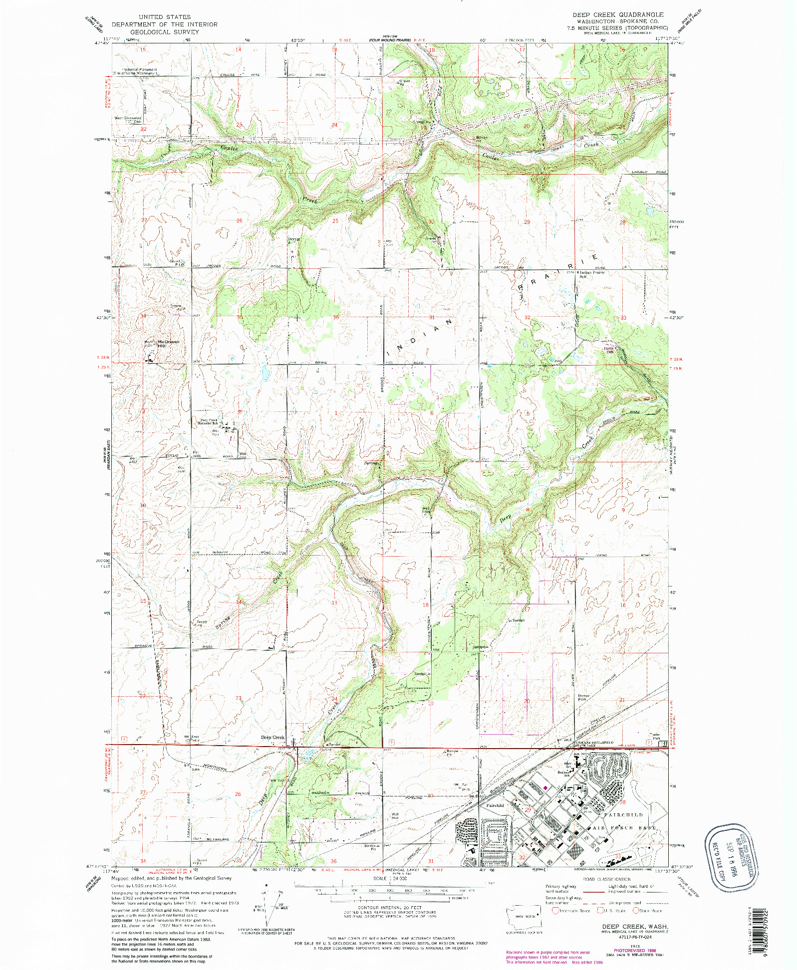 USGS 1:24000-SCALE QUADRANGLE FOR DEEP CREEK, WA 1973