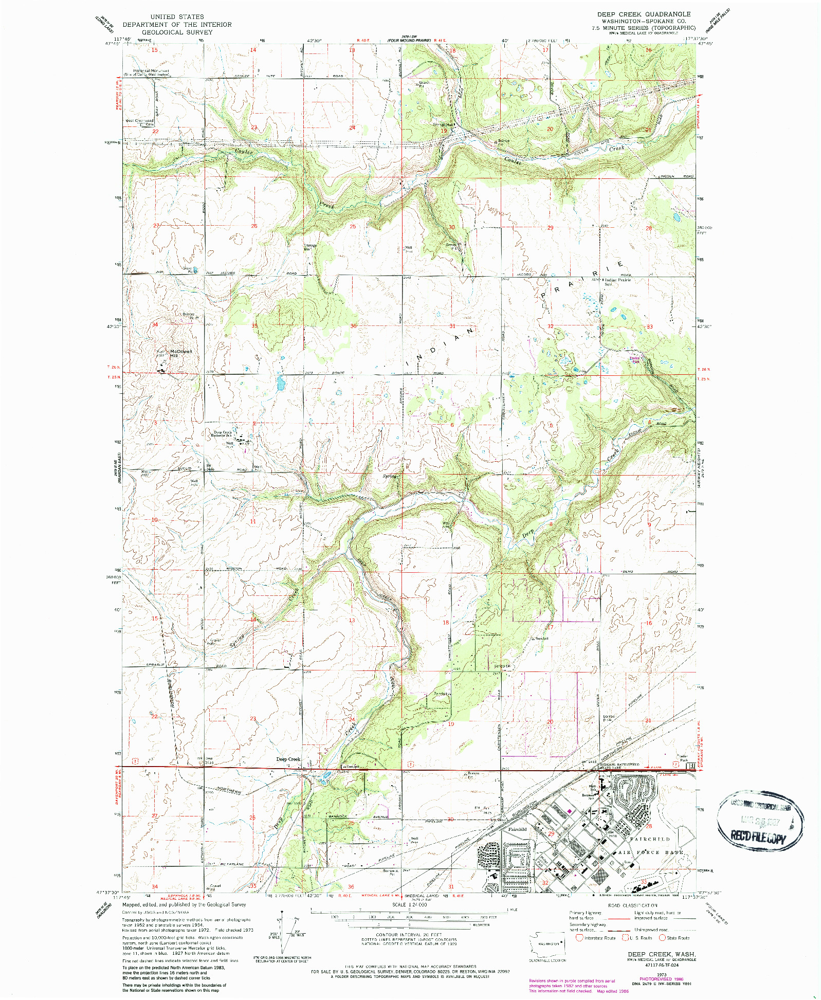 USGS 1:24000-SCALE QUADRANGLE FOR DEEP CREEK, WA 1973
