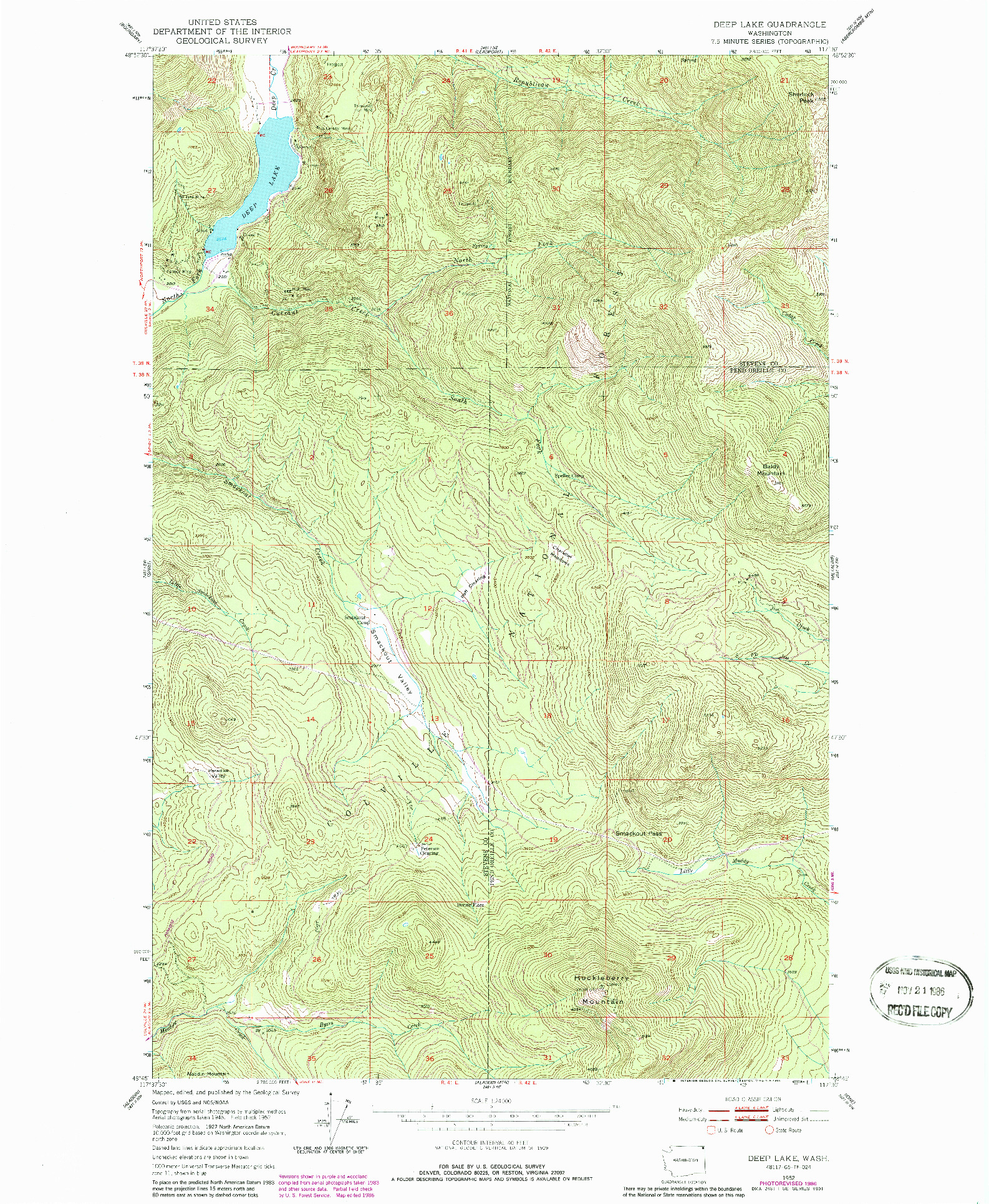 USGS 1:24000-SCALE QUADRANGLE FOR DEEP LAKE, WA 1952