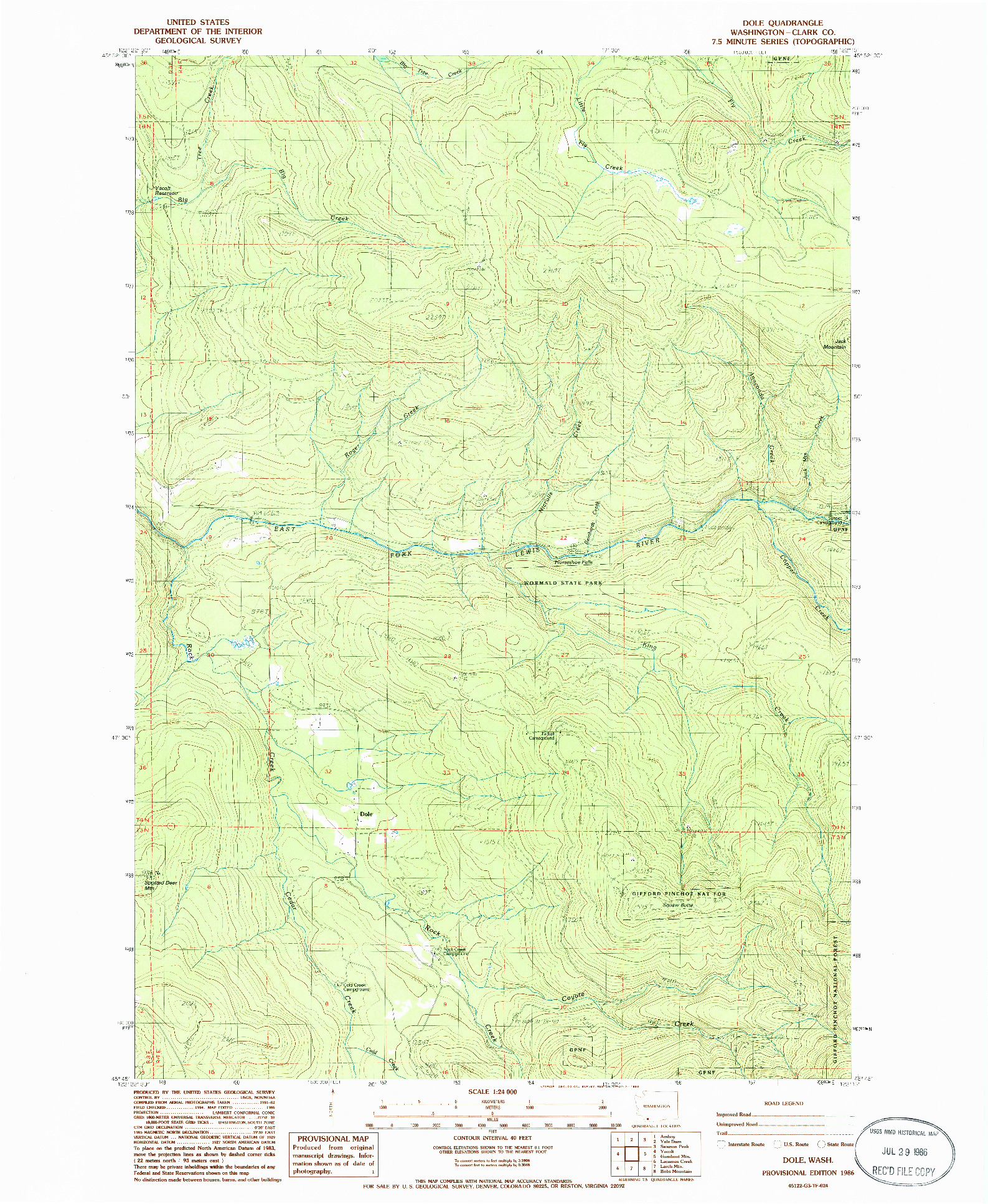 USGS 1:24000-SCALE QUADRANGLE FOR DOLE, WA 1986