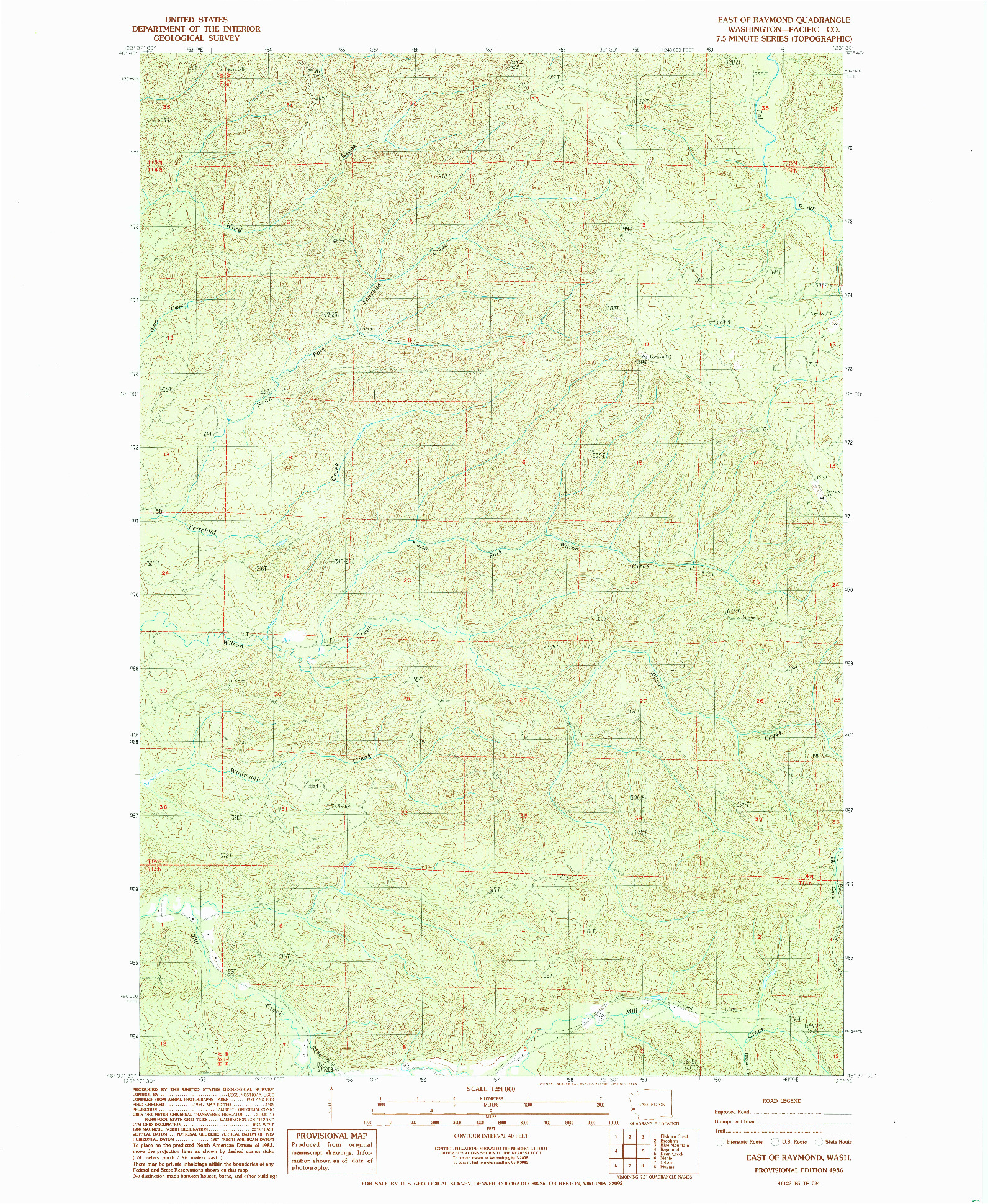 USGS 1:24000-SCALE QUADRANGLE FOR EAST OF RAYMOND, WA 1986