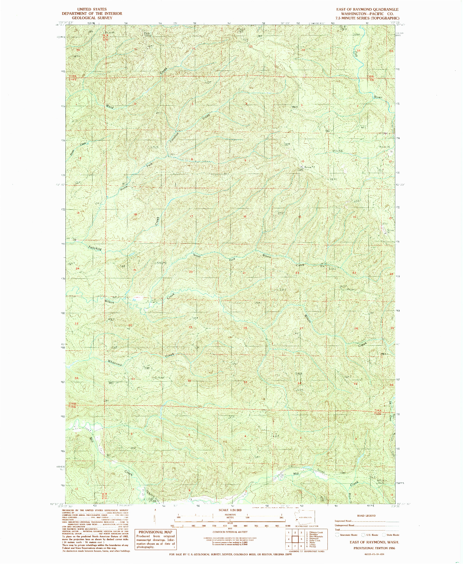 USGS 1:24000-SCALE QUADRANGLE FOR EAST OF RAYMOND, WA 1986
