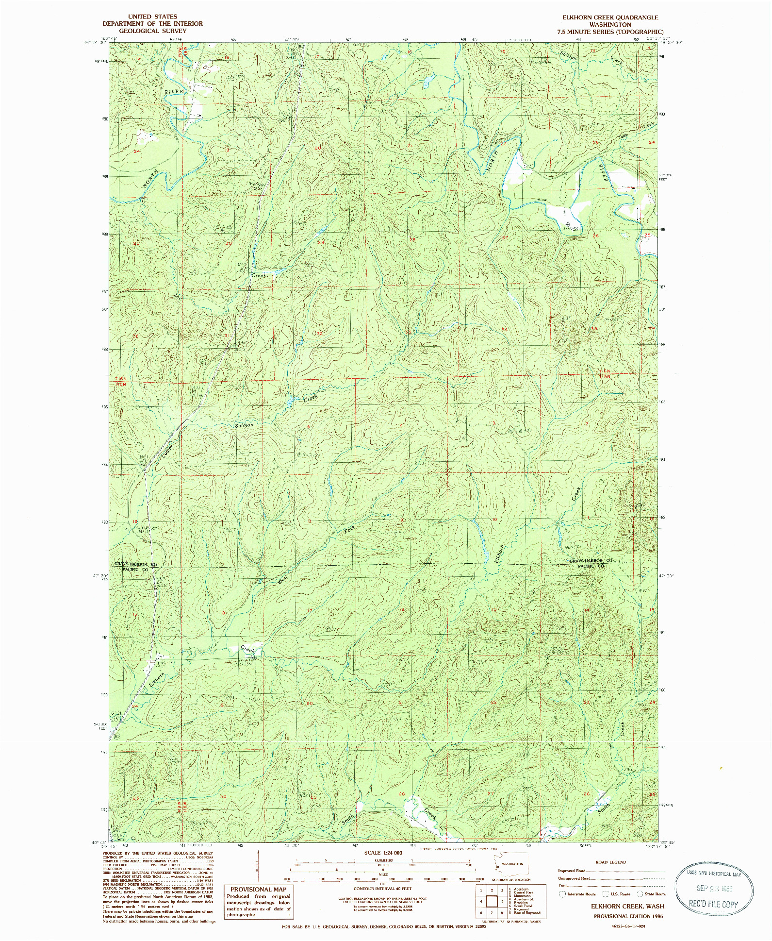 USGS 1:24000-SCALE QUADRANGLE FOR ELKHORN CREEK, WA 1986