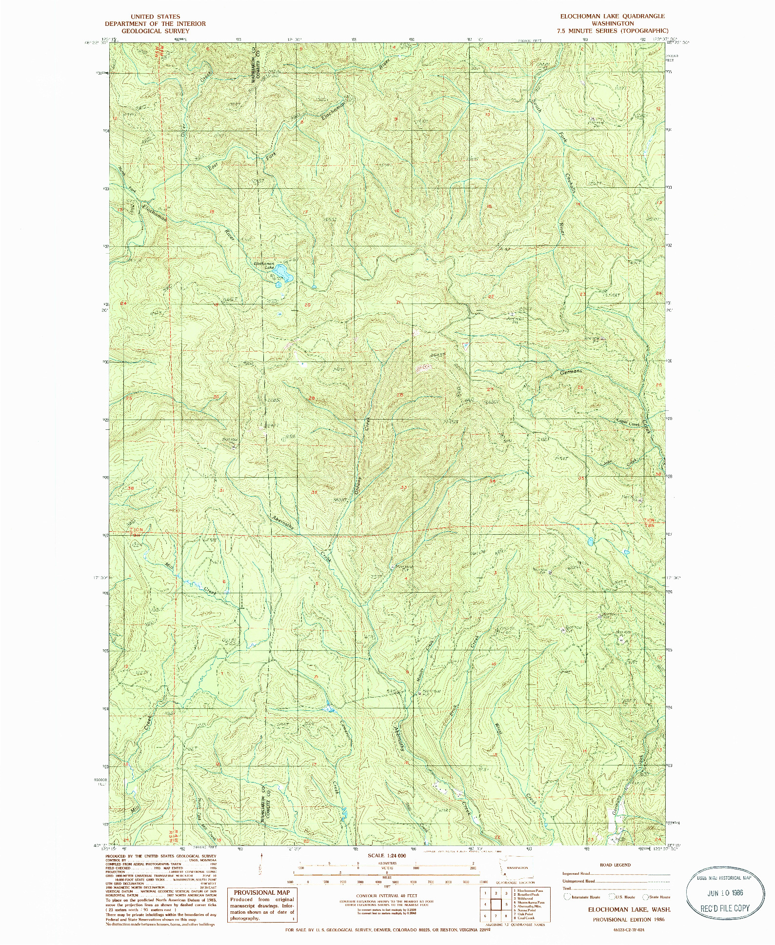 USGS 1:24000-SCALE QUADRANGLE FOR ELOCHOMAN LAKE, WA 1986