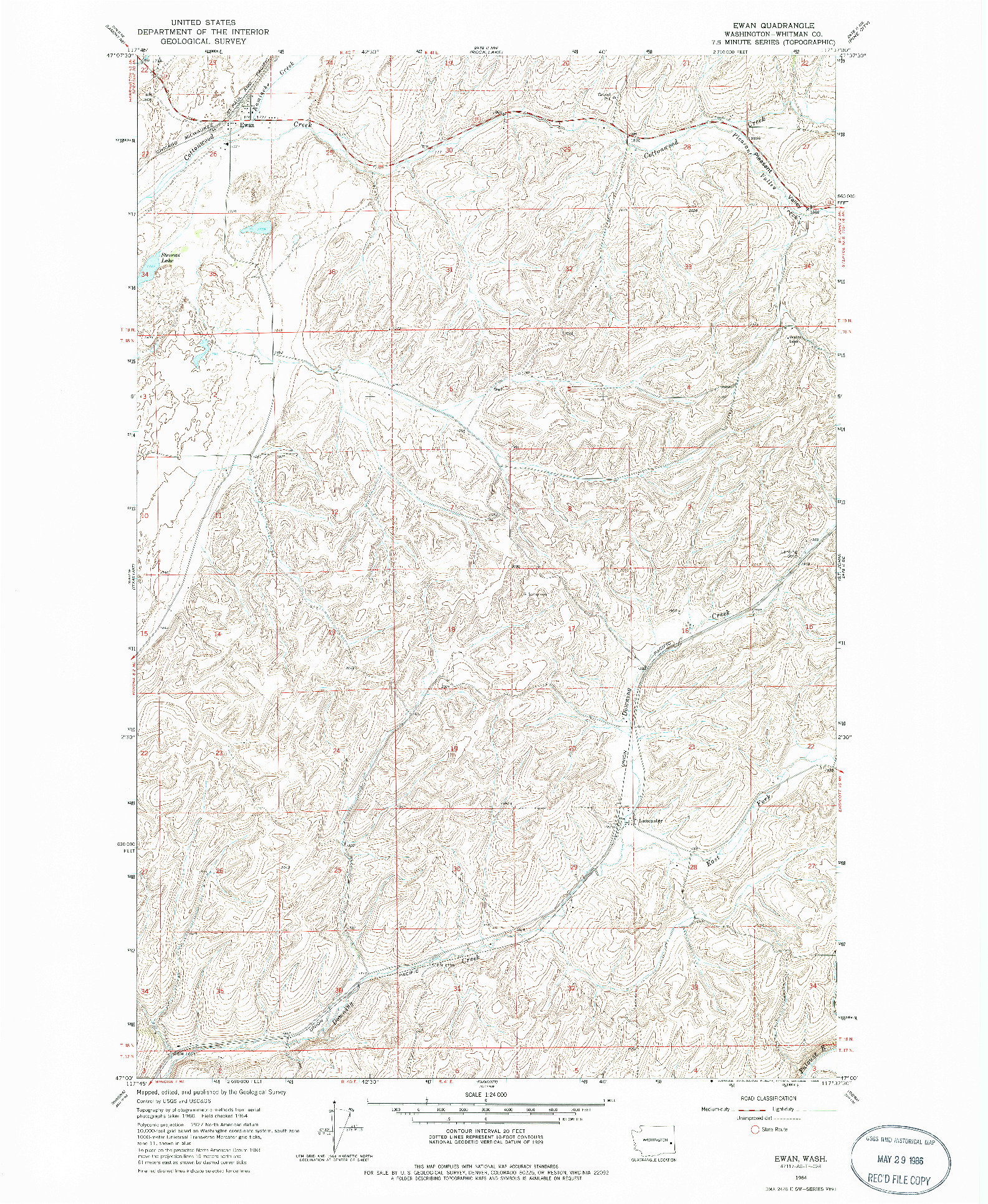 USGS 1:24000-SCALE QUADRANGLE FOR EWAN, WA 1964