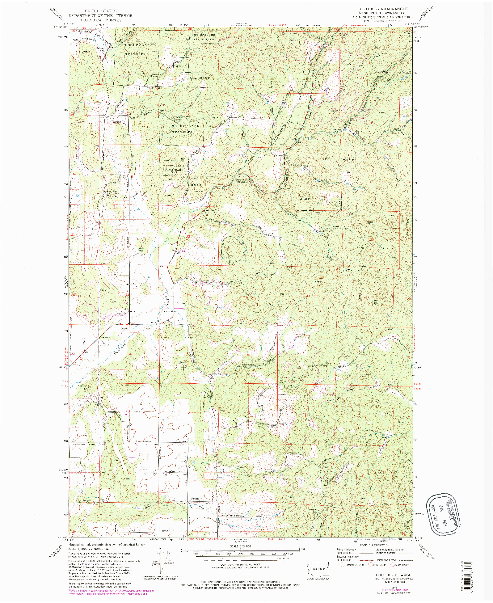 USGS 1:24000-SCALE QUADRANGLE FOR FOOTHILLS, WA 1973