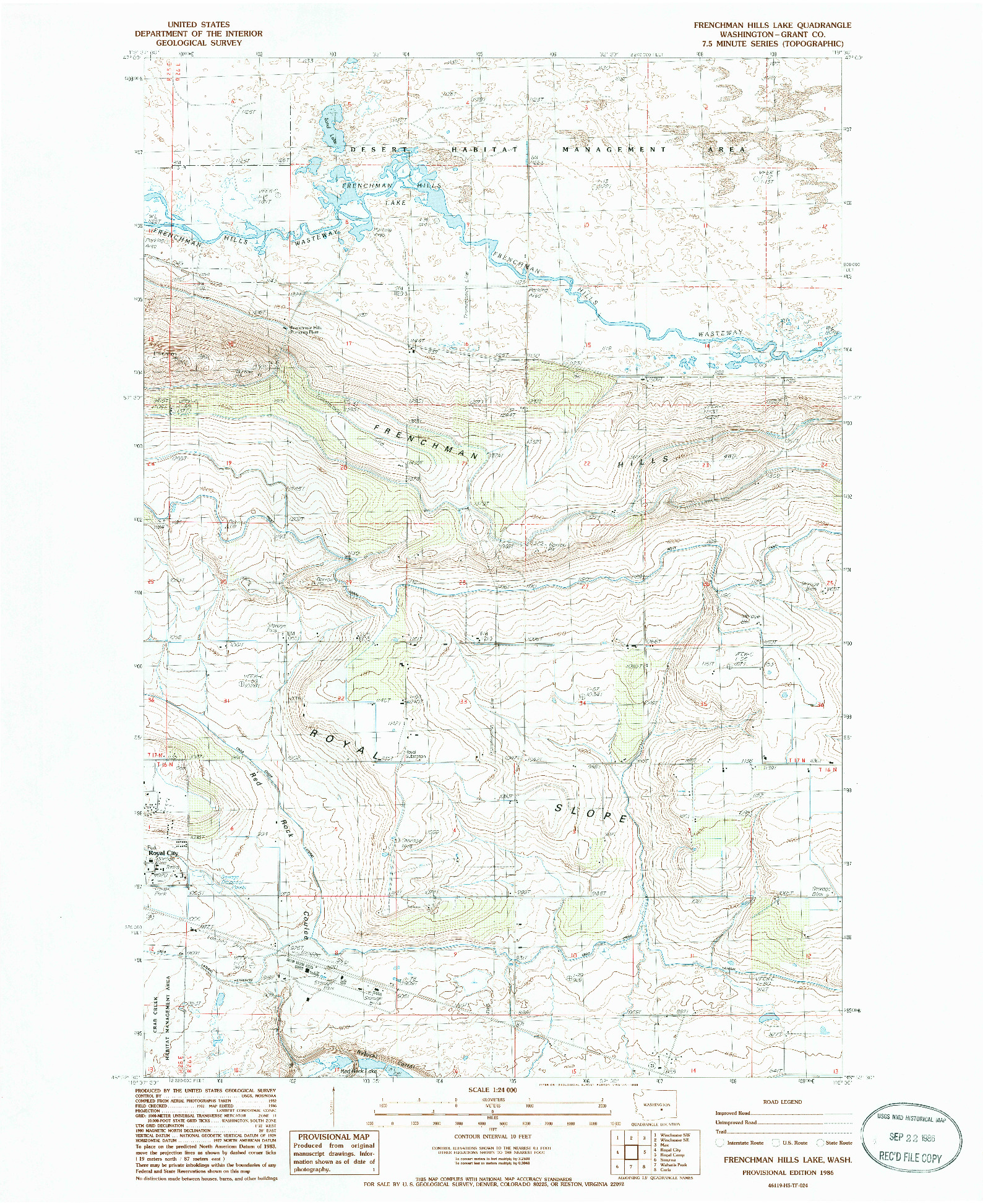 USGS 1:24000-SCALE QUADRANGLE FOR FRENCHMAN HILLS LAKE, WA 1986