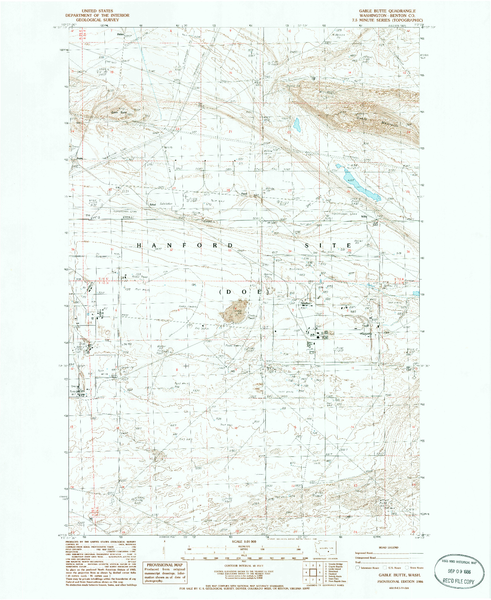 USGS 1:24000-SCALE QUADRANGLE FOR GABLE BUTTE, WA 1986