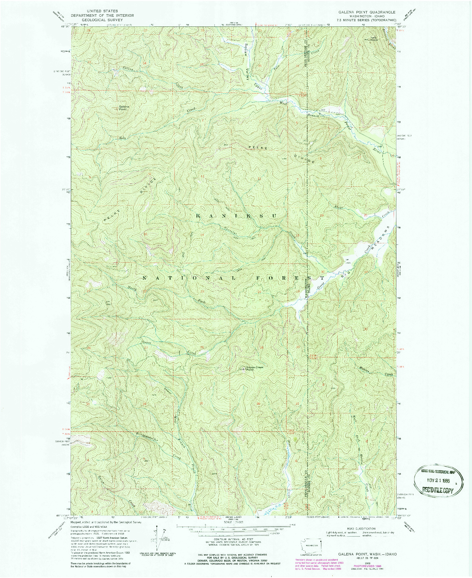 USGS 1:24000-SCALE QUADRANGLE FOR GALENA POINT, WA 1968