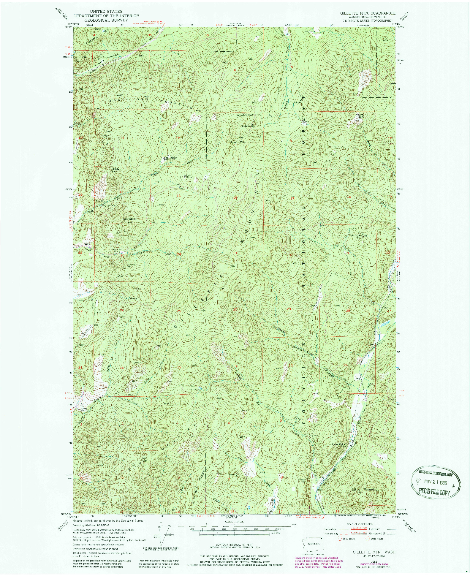 USGS 1:24000-SCALE QUADRANGLE FOR GILLETTE MTN, WA 1952