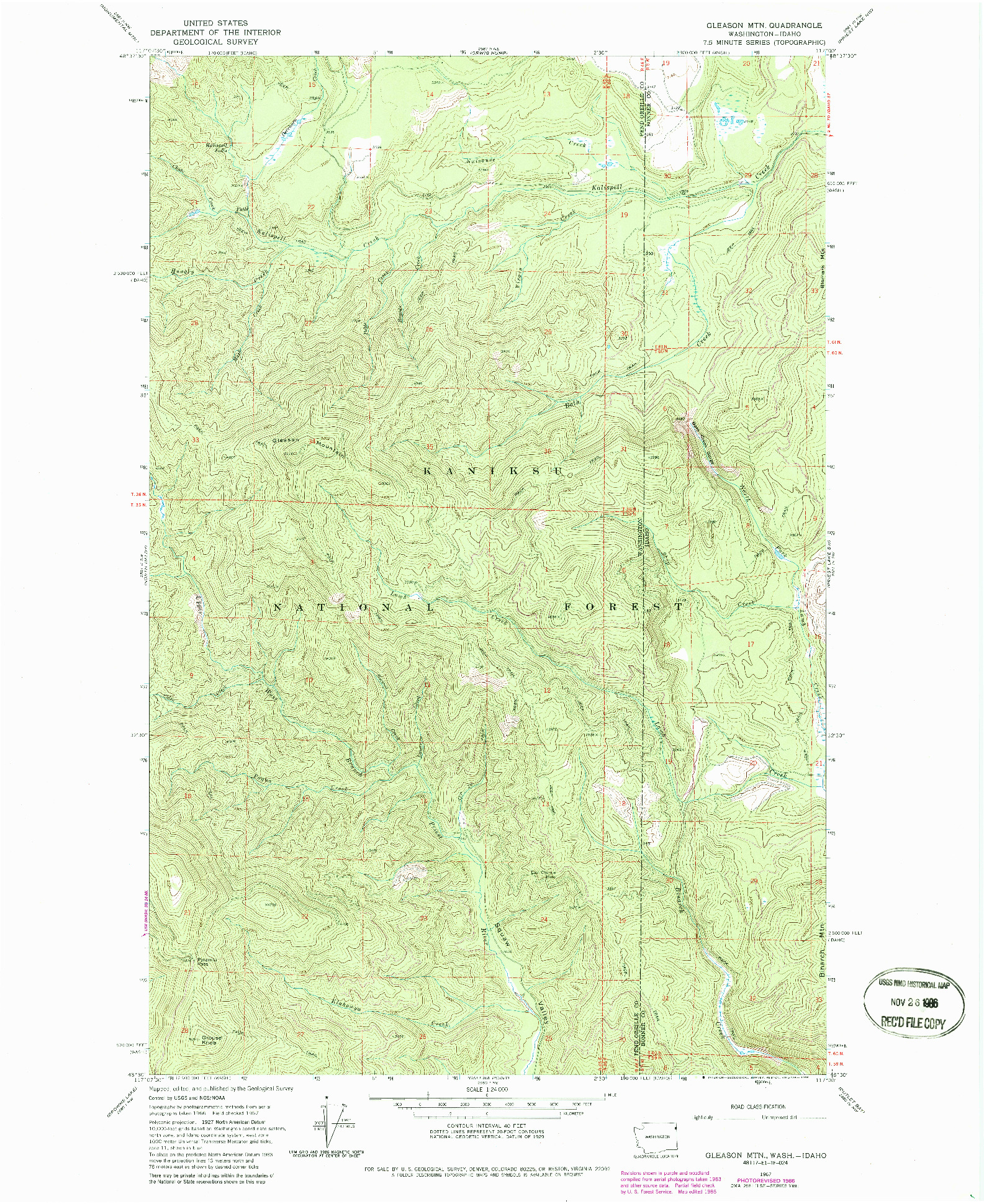 USGS 1:24000-SCALE QUADRANGLE FOR GLEASON MTN, WA 1967