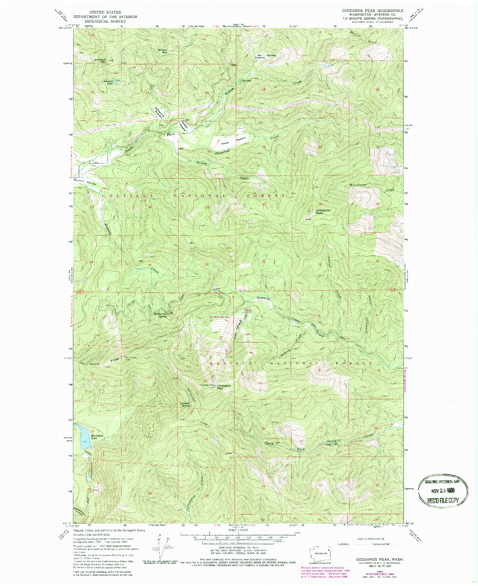 USGS 1:24000-SCALE QUADRANGLE FOR GODDARDS PEAK, WA 1964