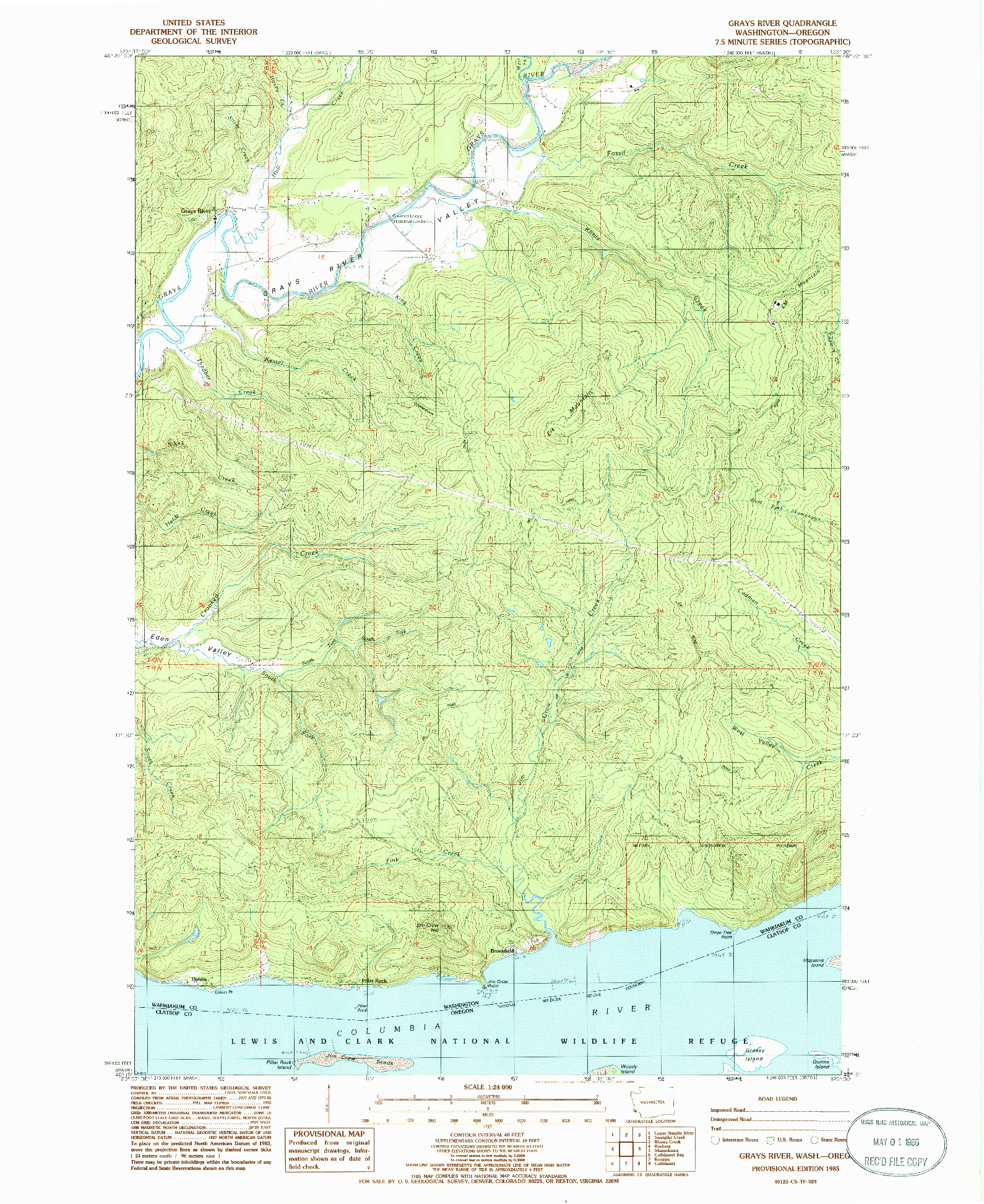 USGS 1:24000-SCALE QUADRANGLE FOR GRAYS RIVER, WA 1985