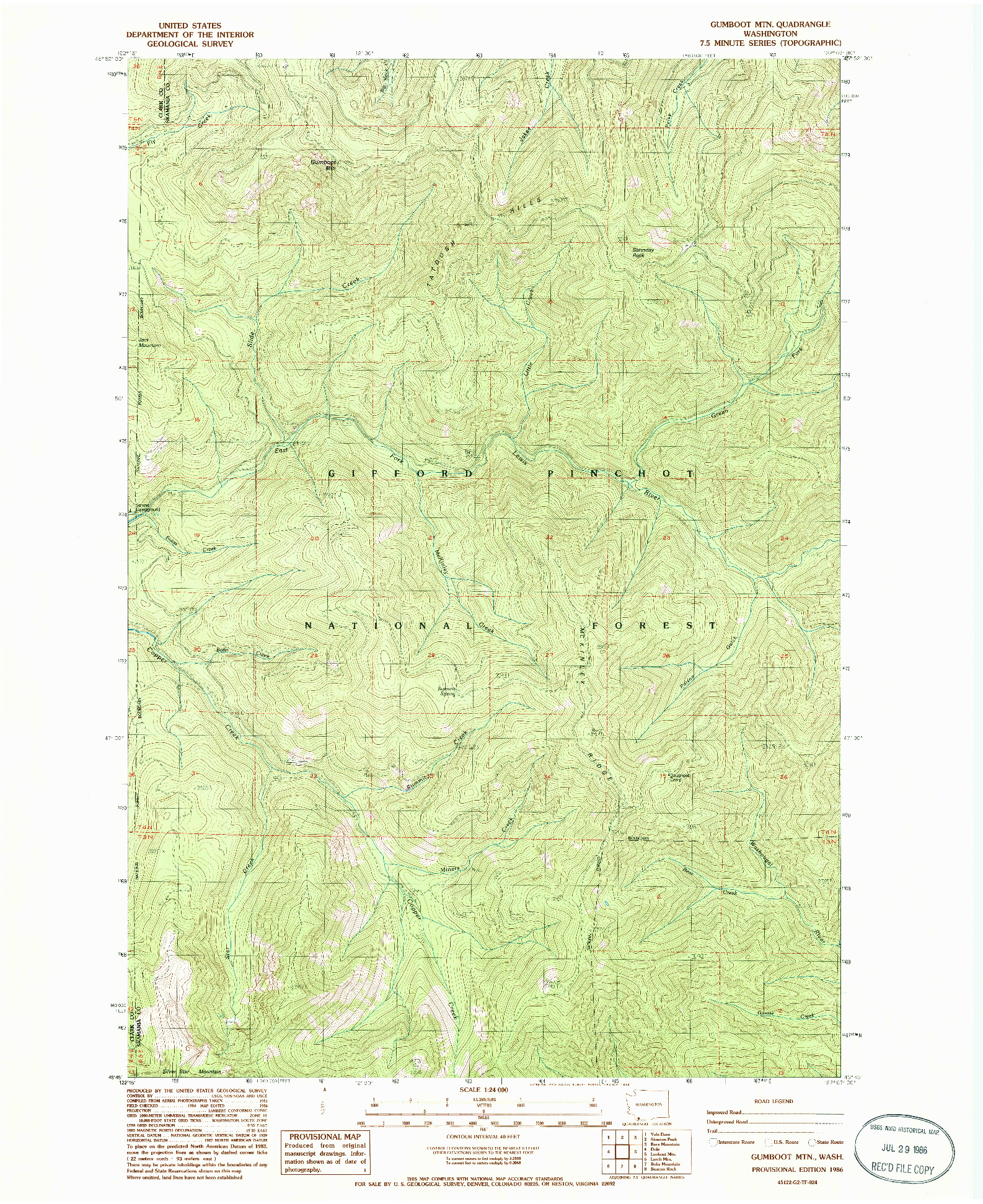 USGS 1:24000-SCALE QUADRANGLE FOR GUMBOOT MTN, WA 1986