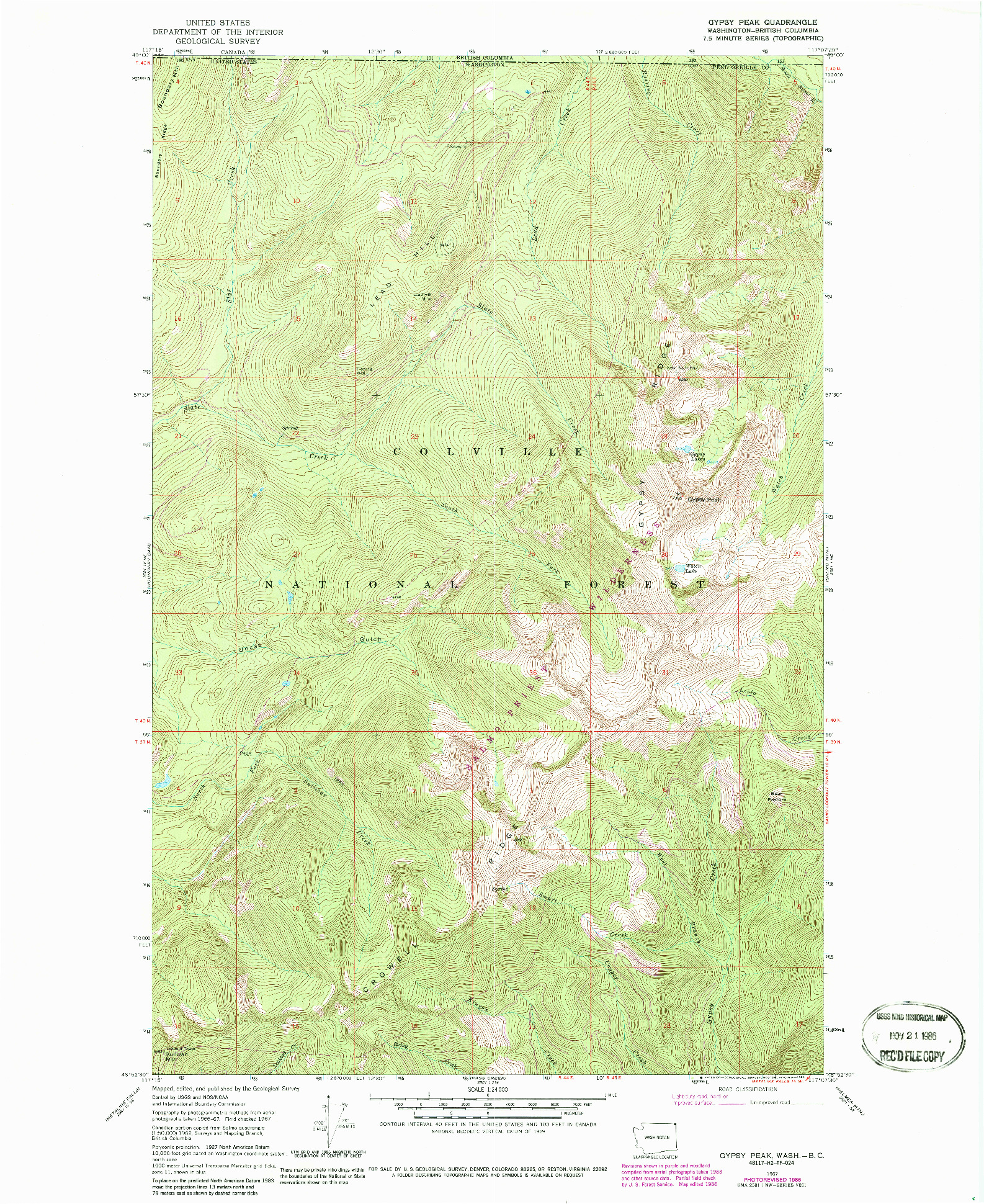 USGS 1:24000-SCALE QUADRANGLE FOR GYPSY PEAK, WA 1967