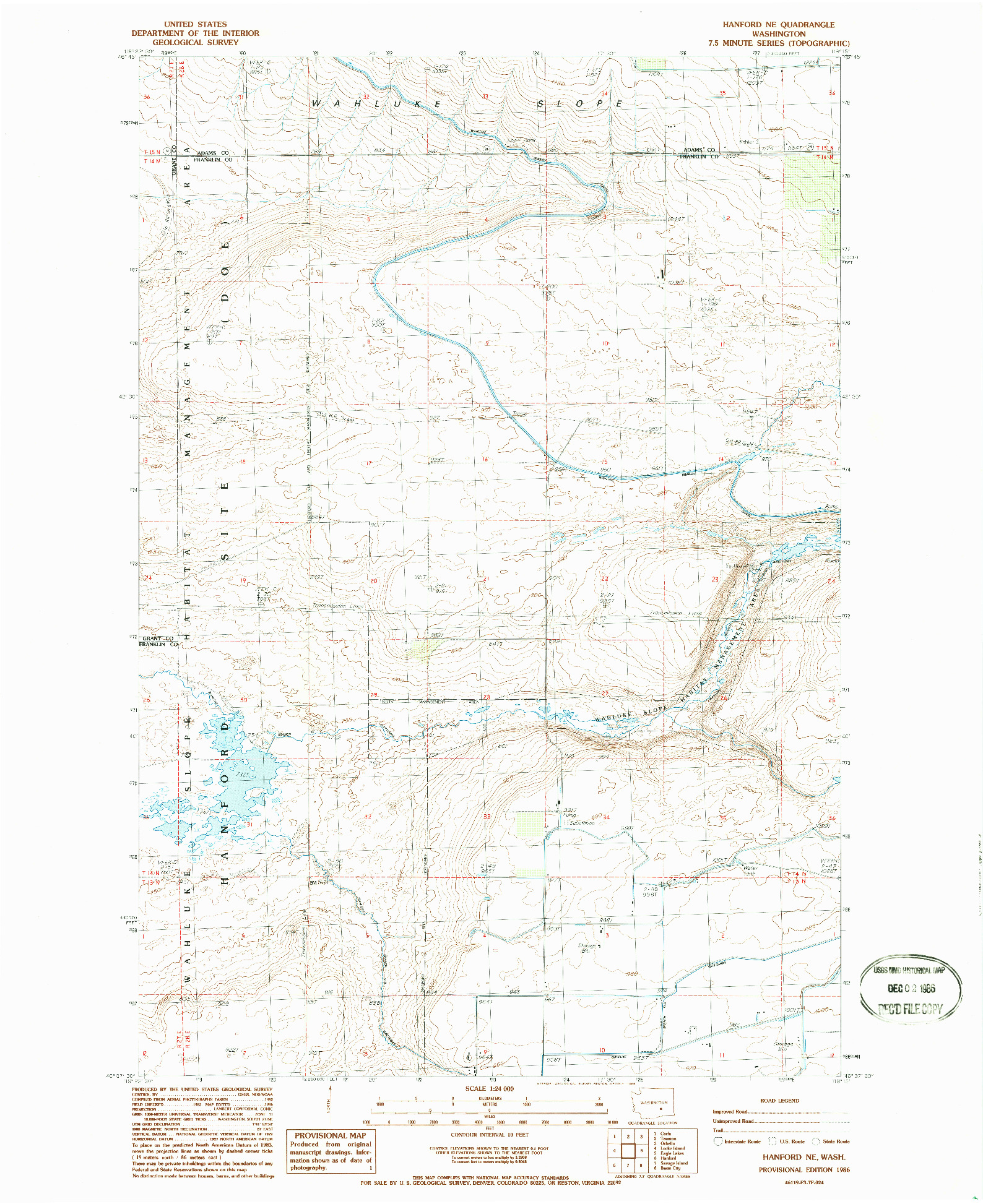 USGS 1:24000-SCALE QUADRANGLE FOR HANFORD NE, WA 1986