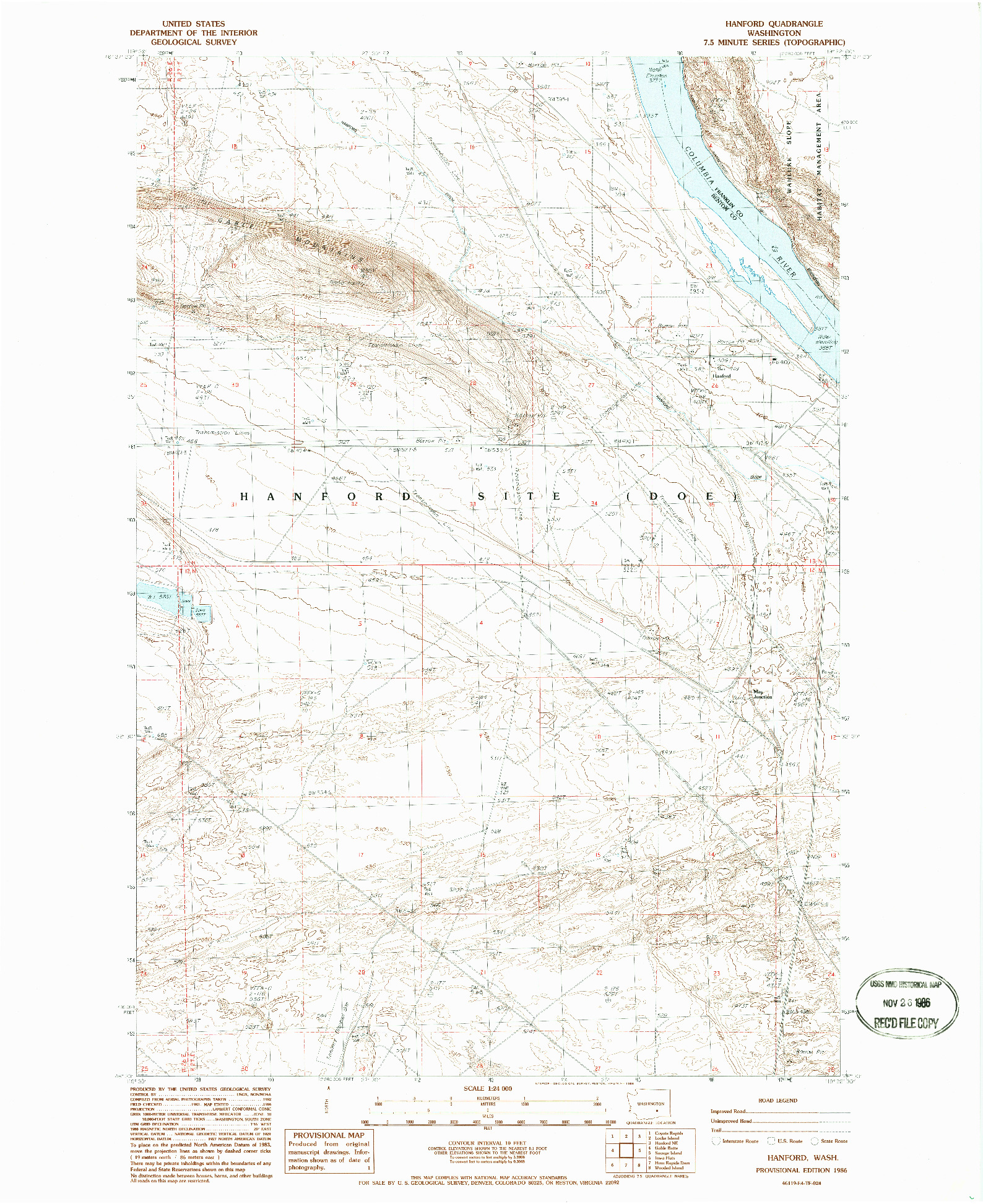 USGS 1:24000-SCALE QUADRANGLE FOR HANFORD, WA 1986