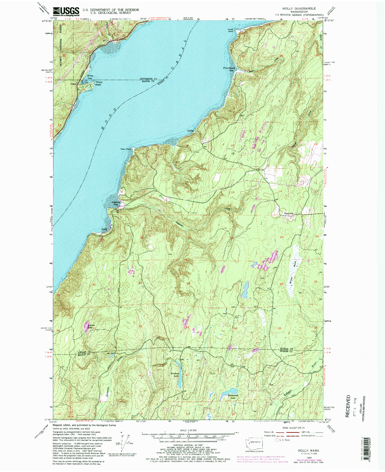 USGS 1:24000-SCALE QUADRANGLE FOR HOLLY, WA 1953