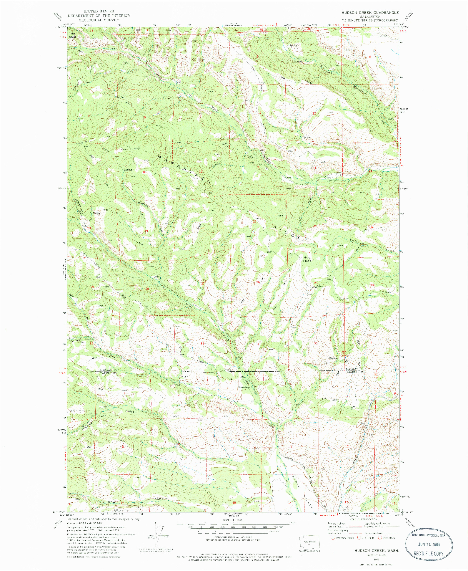 USGS 1:24000-SCALE QUADRANGLE FOR HUDSON CREEK, WA 1971