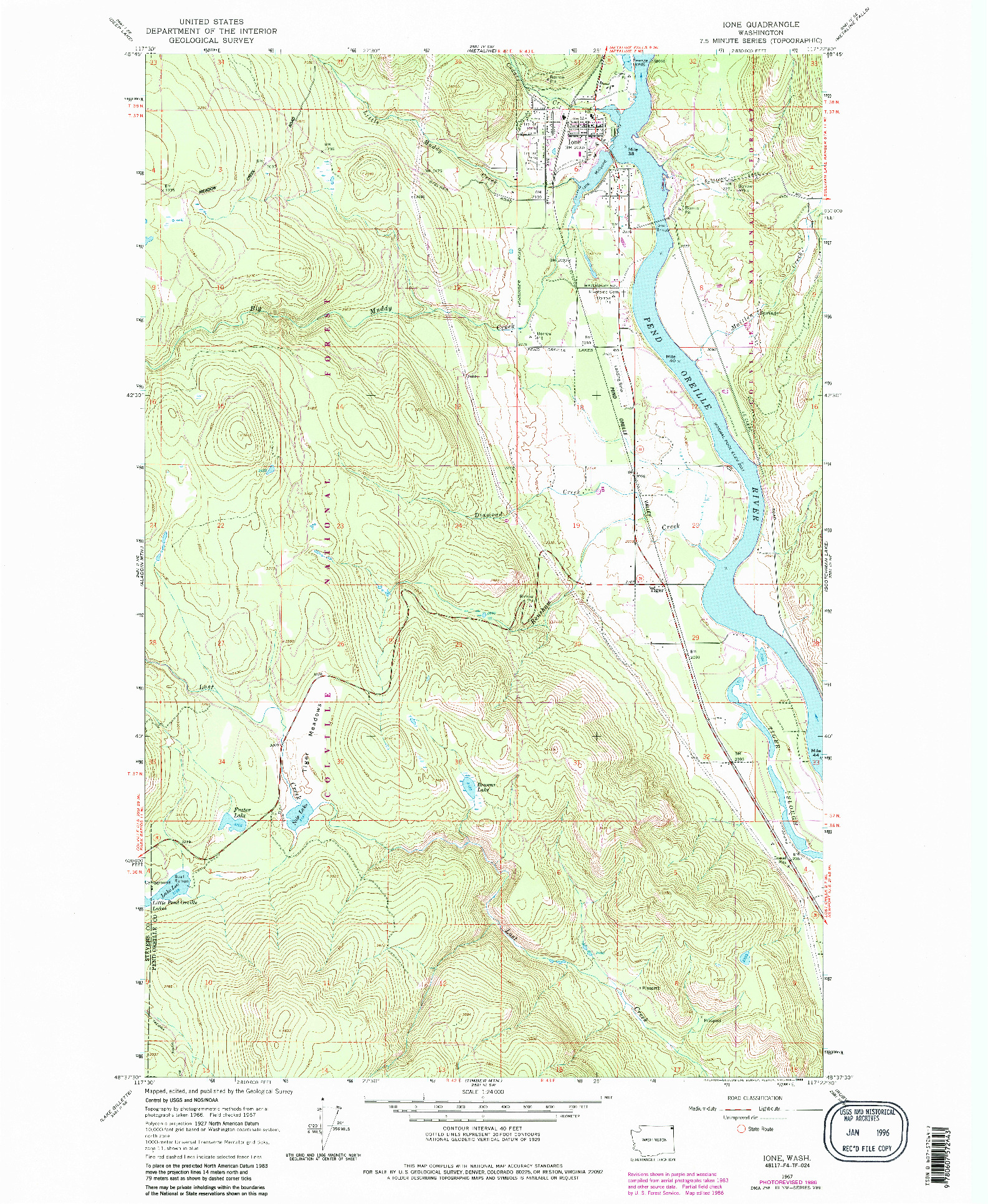 USGS 1:24000-SCALE QUADRANGLE FOR IONE, WA 1967