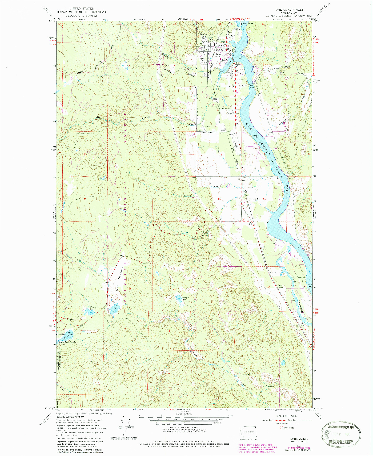 USGS 1:24000-SCALE QUADRANGLE FOR IONE, WA 1967