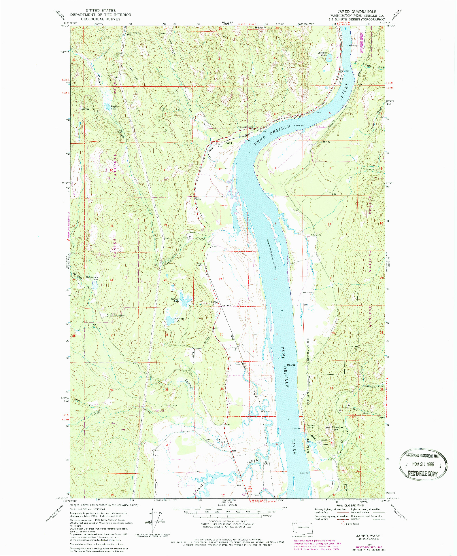 USGS 1:24000-SCALE QUADRANGLE FOR JARED, WA 1968