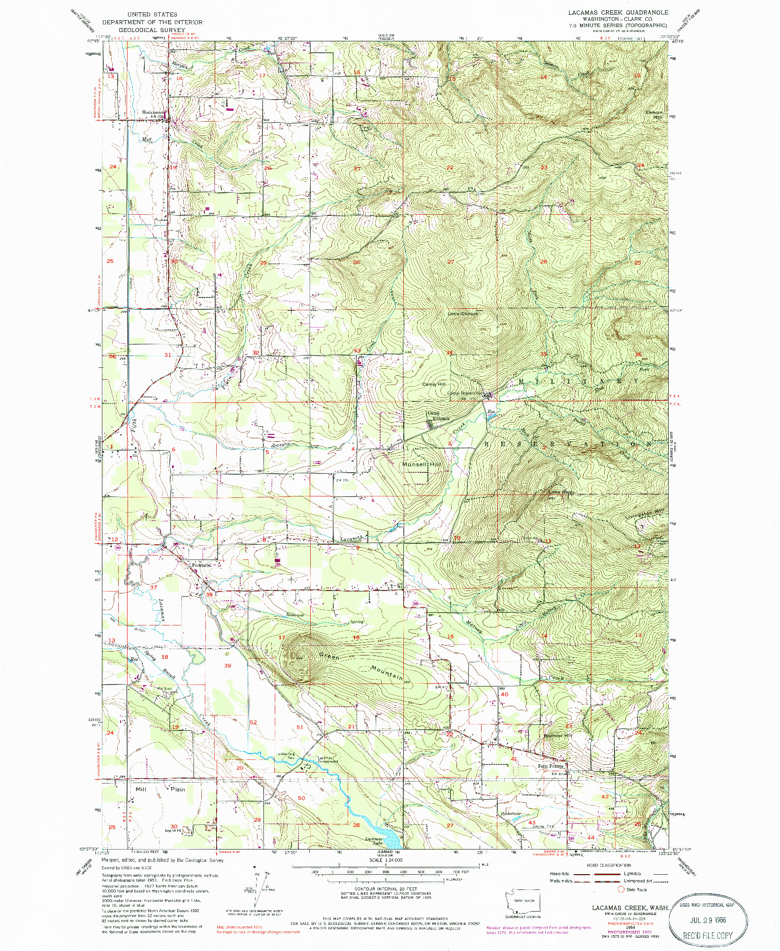 USGS 1:24000-SCALE QUADRANGLE FOR LACAMAS CREEK, WA 1954