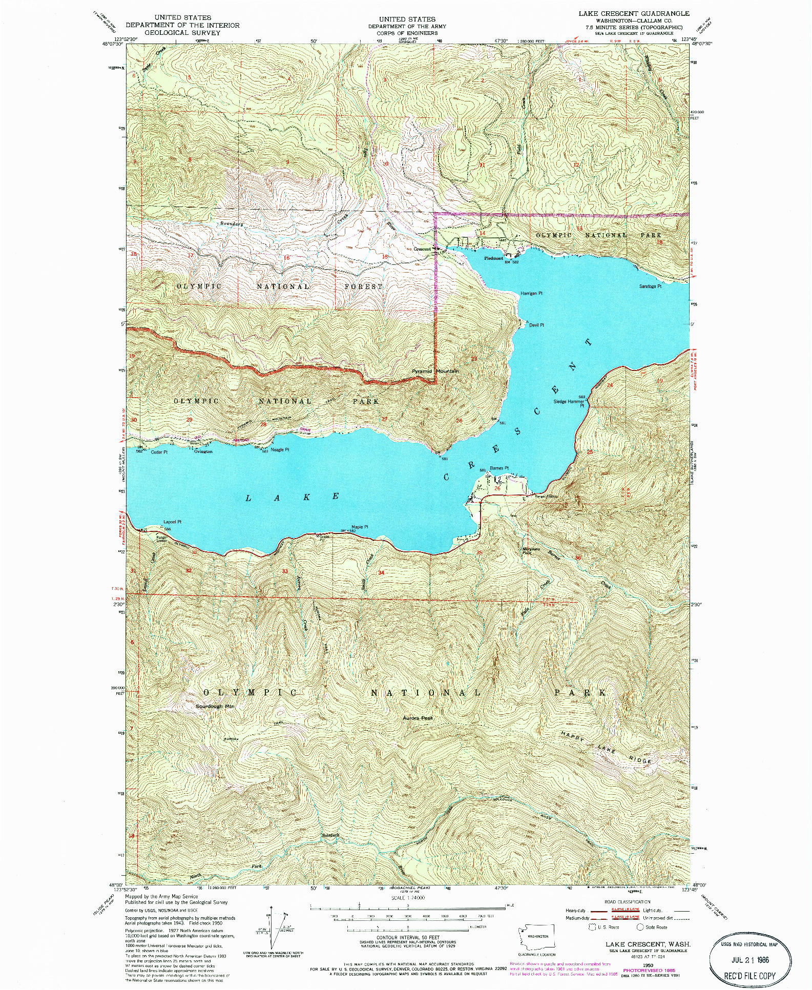 USGS 1:24000-SCALE QUADRANGLE FOR LAKE CRESCENT, WA 1950