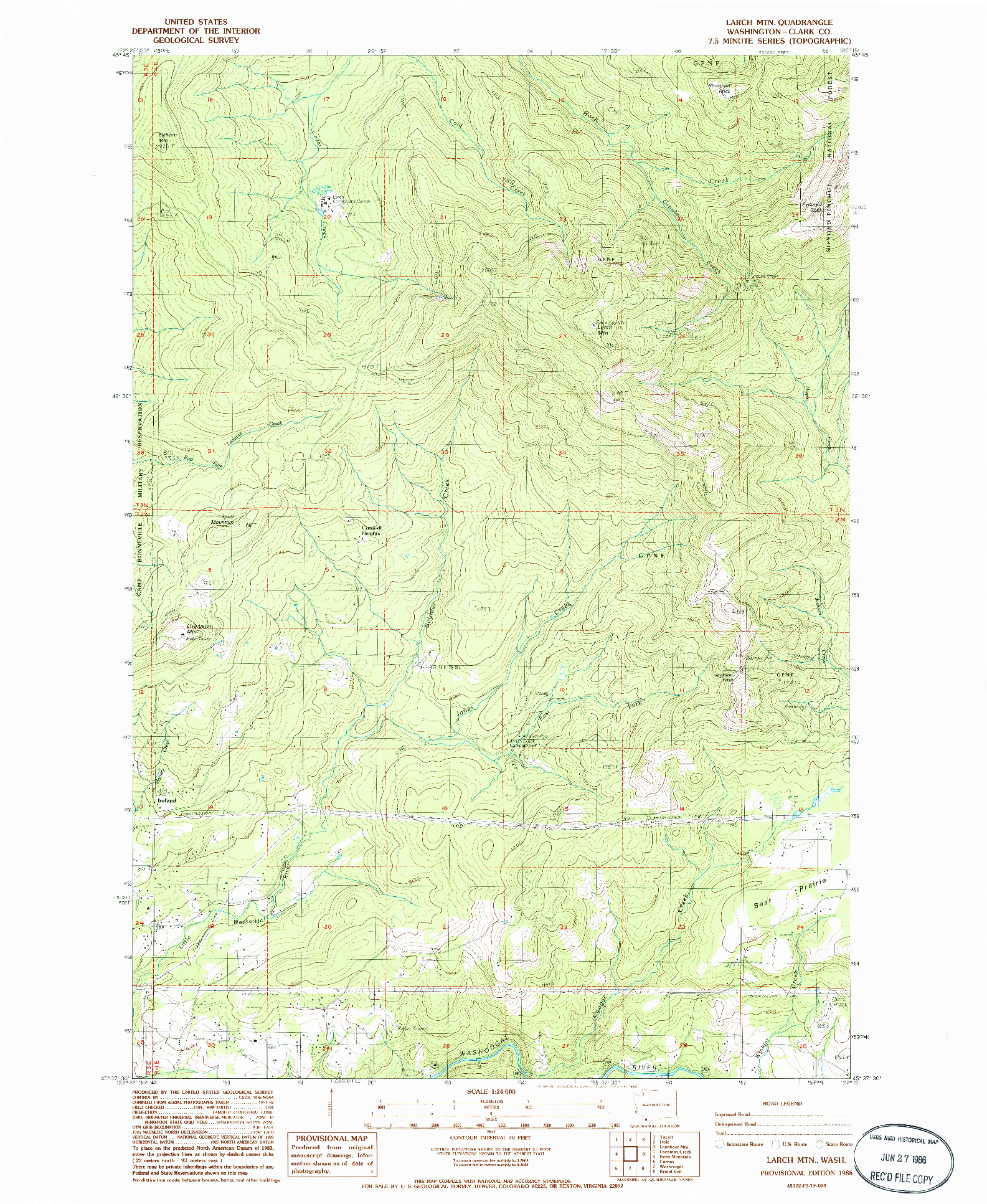 USGS 1:24000-SCALE QUADRANGLE FOR LARCH MTN, WA 1986
