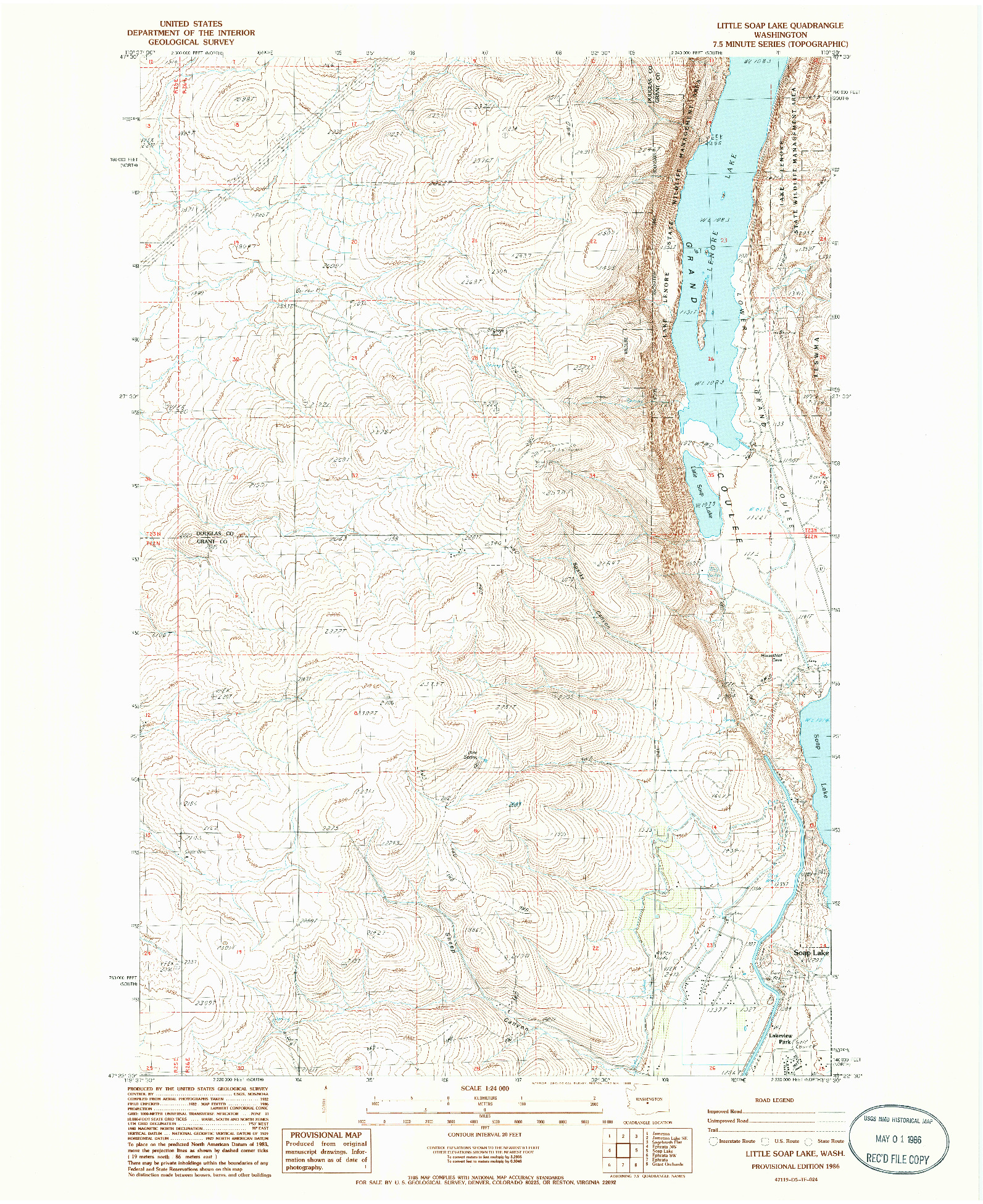 USGS 1:24000-SCALE QUADRANGLE FOR LITTLE SOAP LAKE, WA 1986