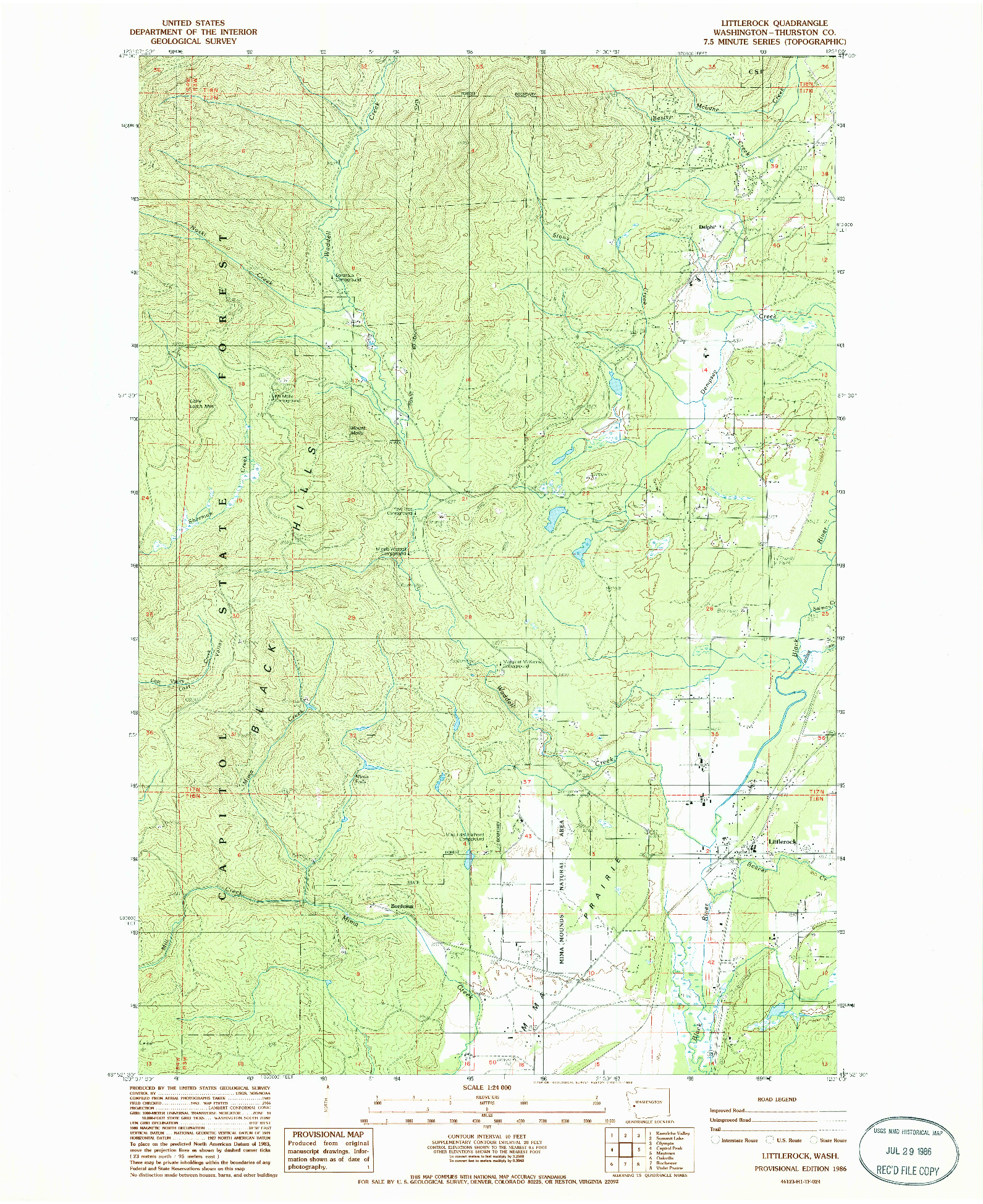 USGS 1:24000-SCALE QUADRANGLE FOR LITTLEROCK, WA 1986