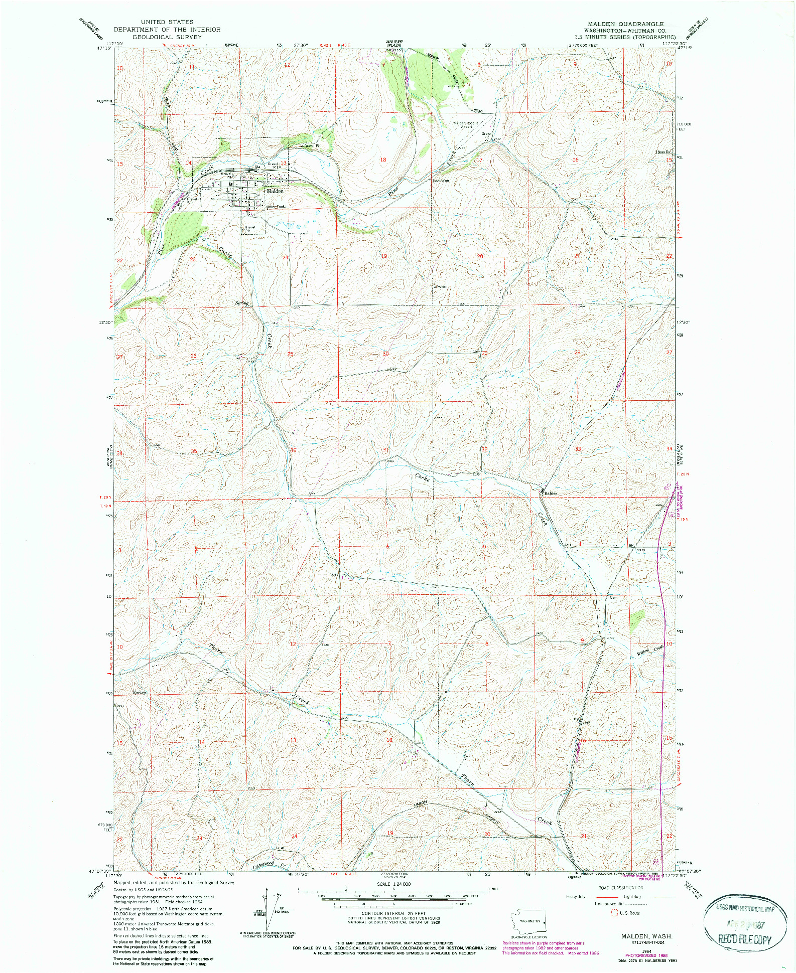 USGS 1:24000-SCALE QUADRANGLE FOR MALDEN, WA 1964