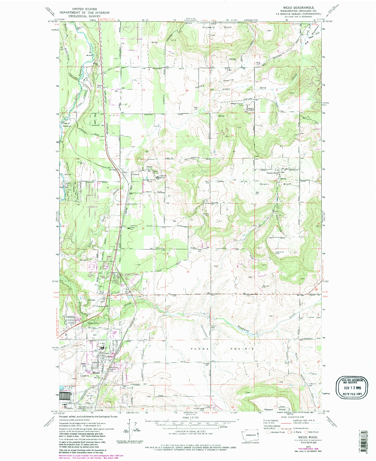 USGS 1:24000-SCALE QUADRANGLE FOR MEAD, WA 1973