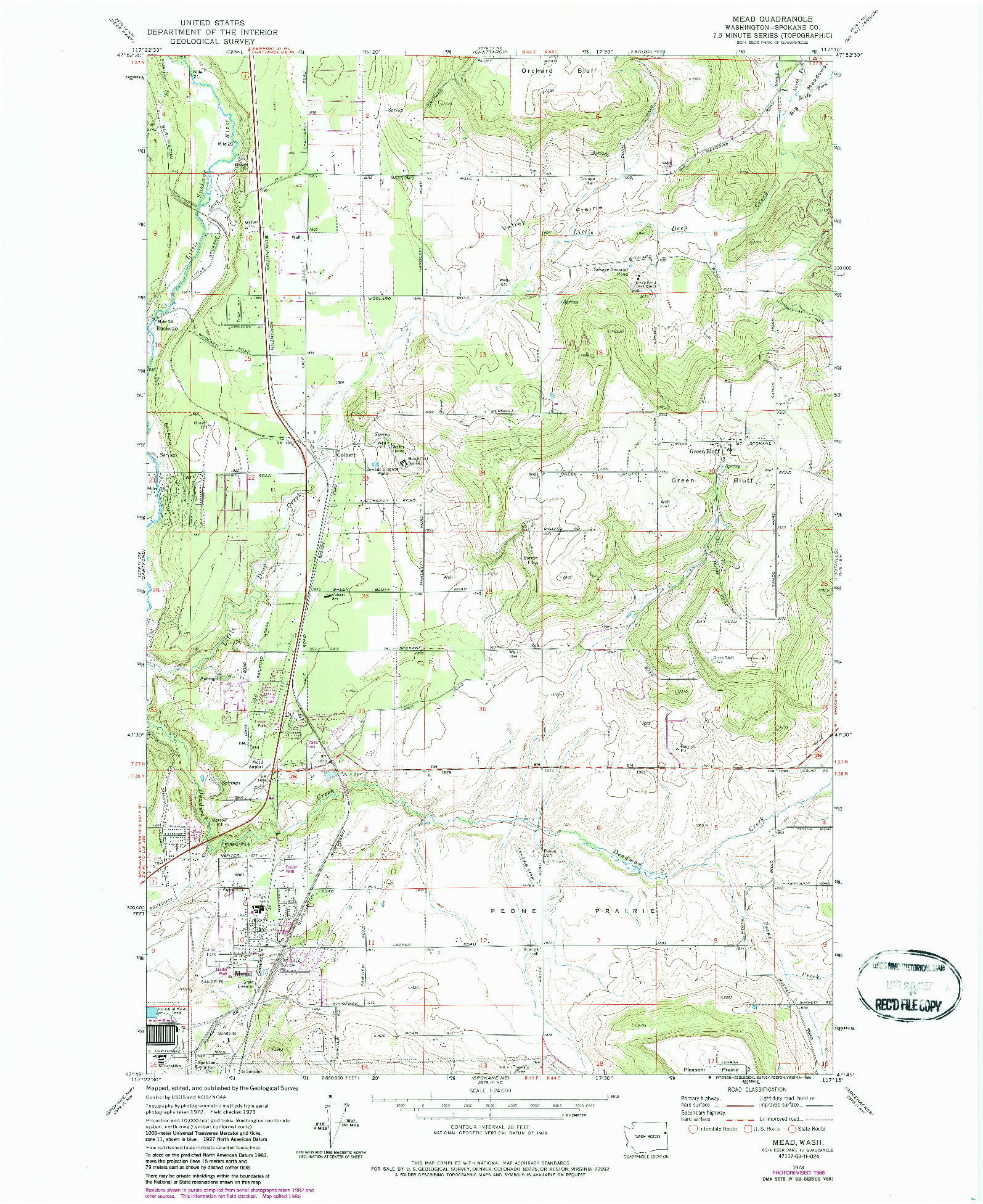 USGS 1:24000-SCALE QUADRANGLE FOR MEAD, WA 1973