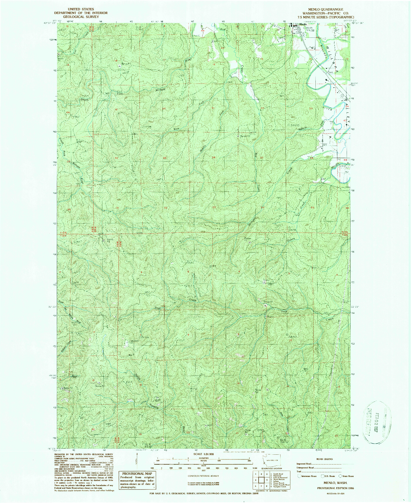 USGS 1:24000-SCALE QUADRANGLE FOR MENLO, WA 1986