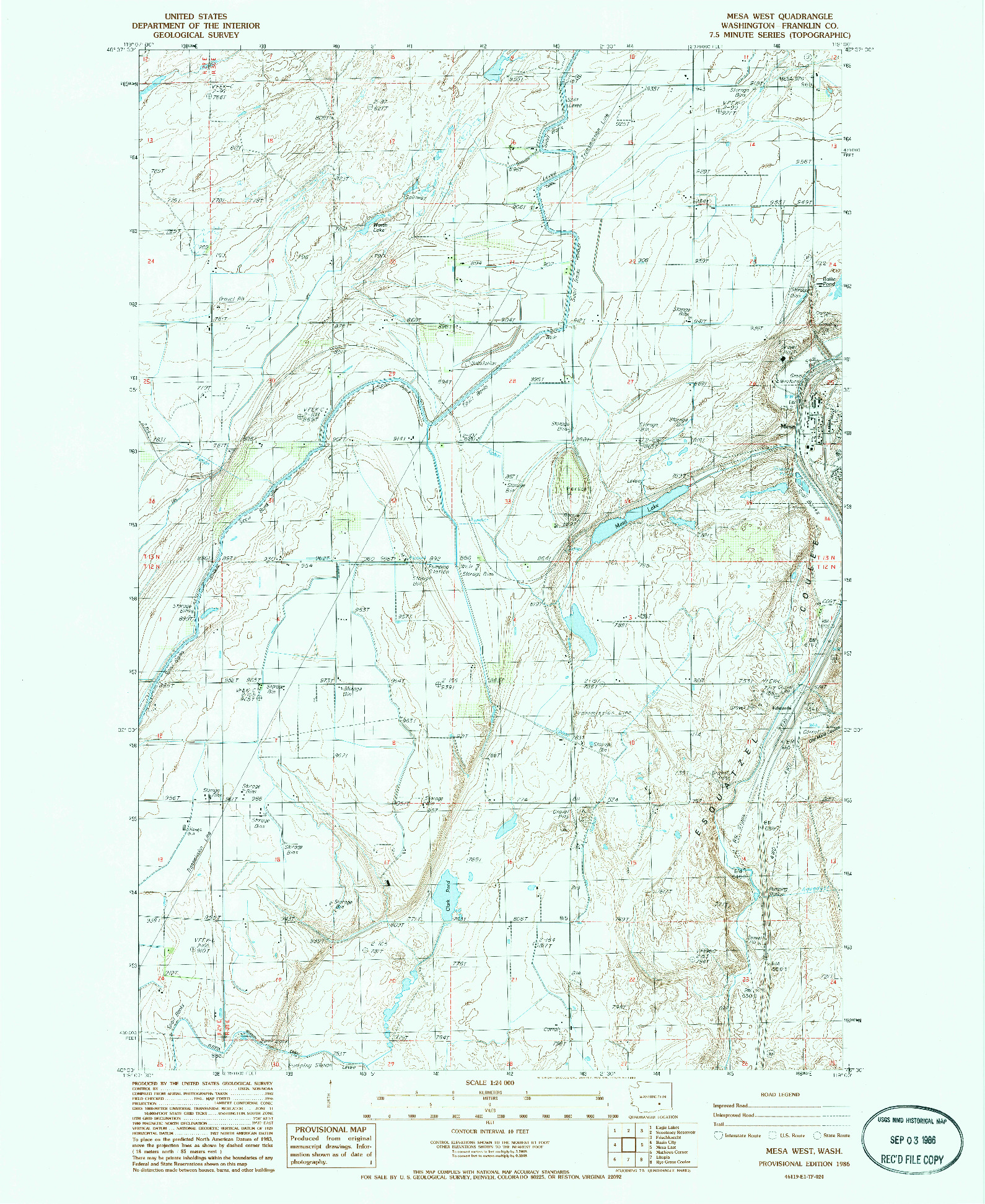 USGS 1:24000-SCALE QUADRANGLE FOR MESA WEST, WA 1986