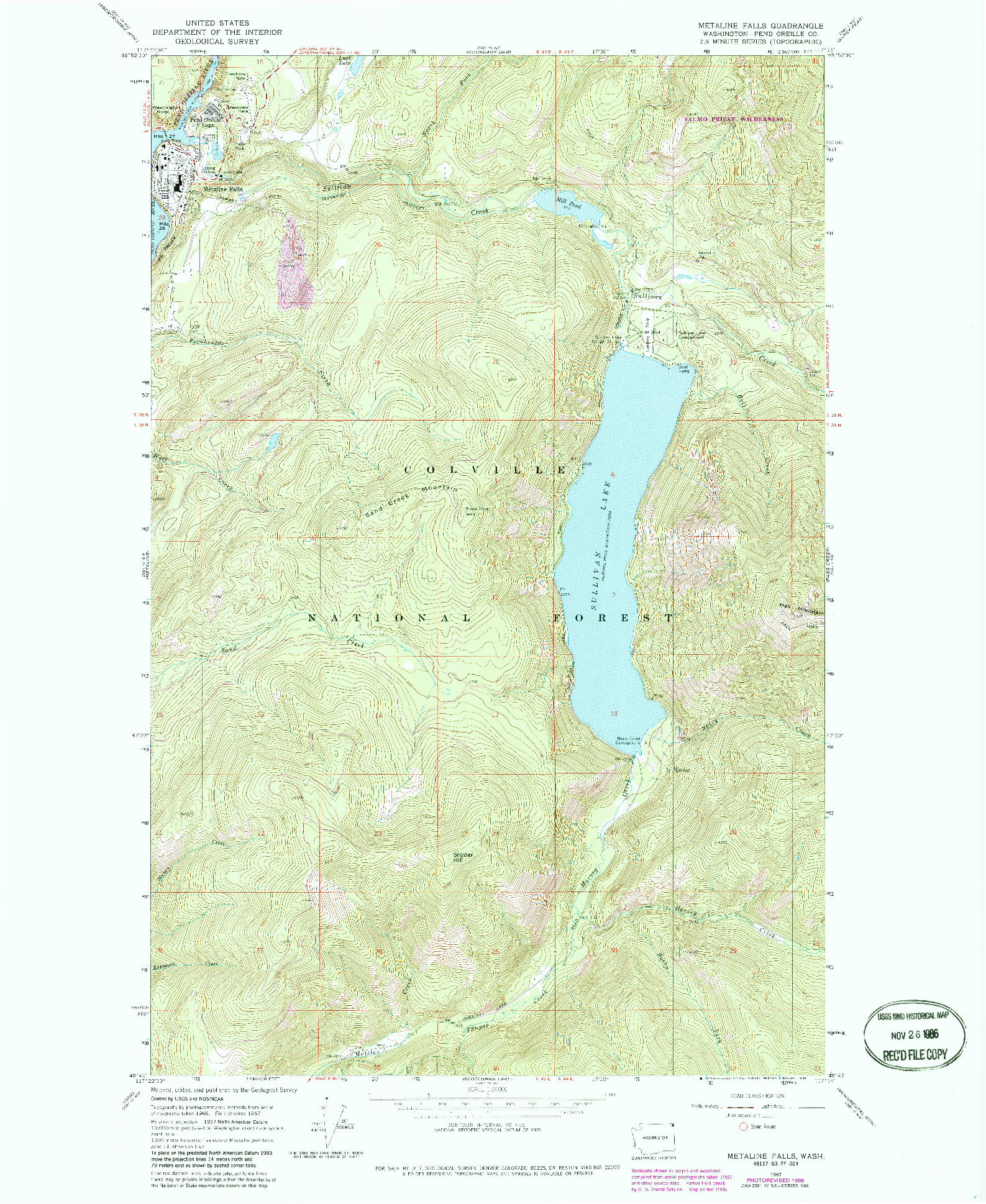 USGS 1:24000-SCALE QUADRANGLE FOR METALINE FALLS, WA 1967