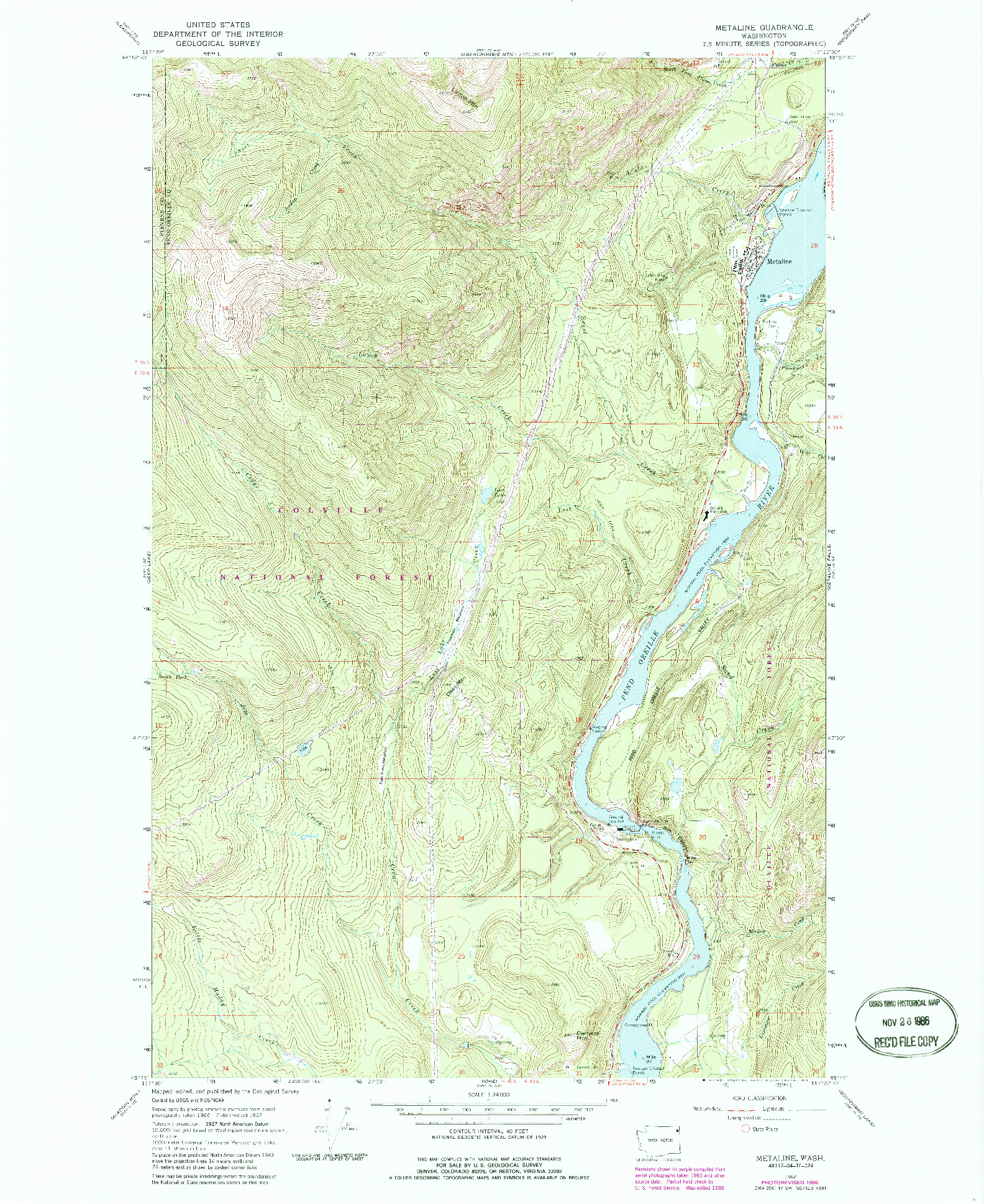 USGS 1:24000-SCALE QUADRANGLE FOR METALINE, WA 1967