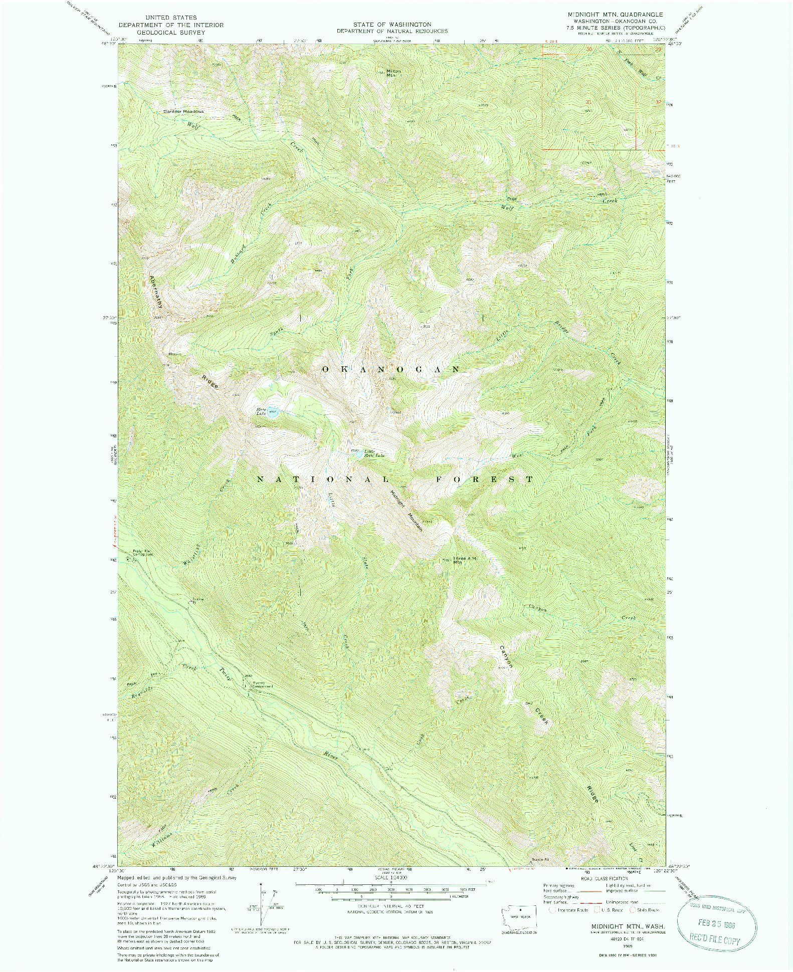 USGS 1:24000-SCALE QUADRANGLE FOR MIDNIGHT MTN., WA 1969