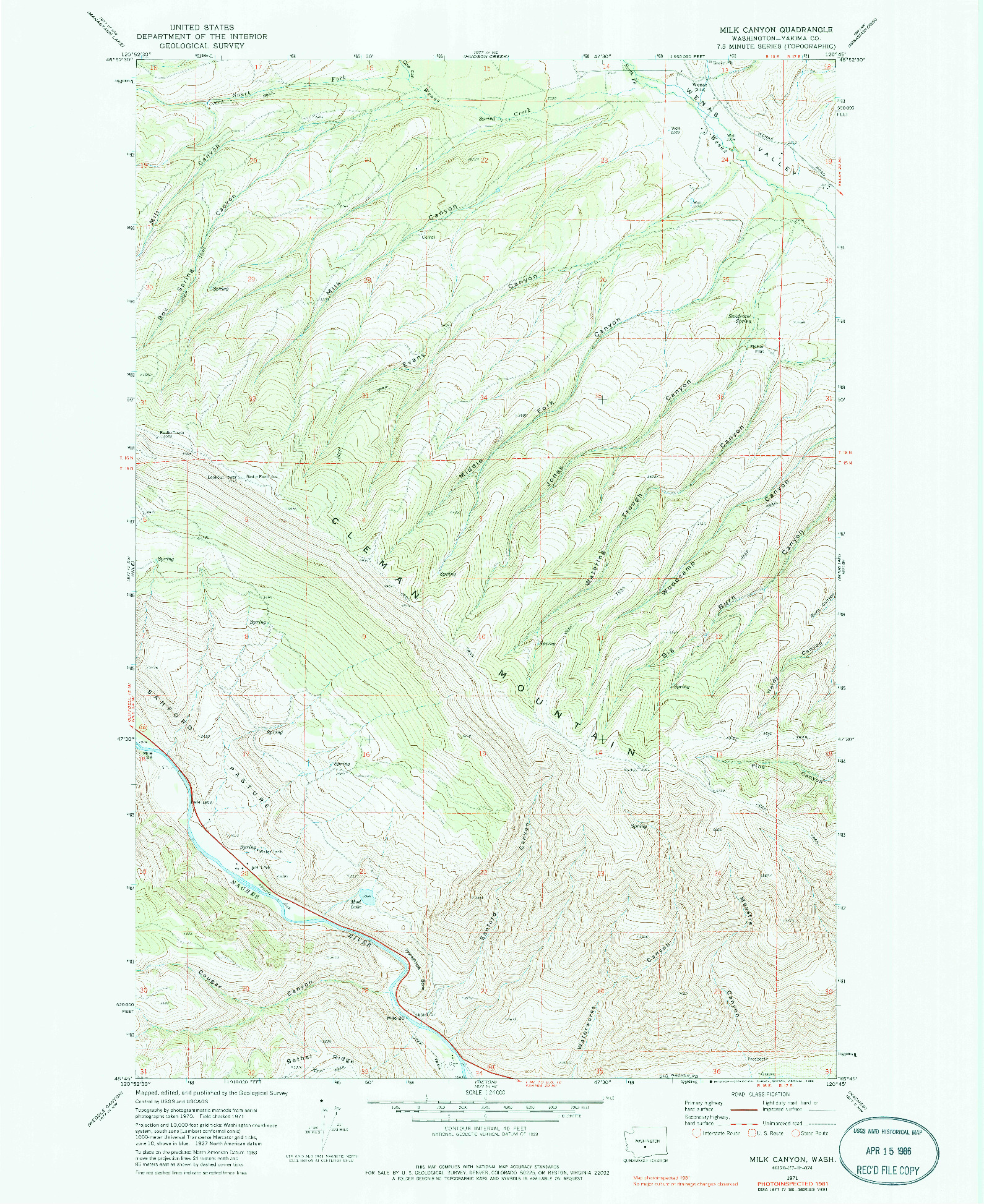 USGS 1:24000-SCALE QUADRANGLE FOR MILK CANYON, WA 1971