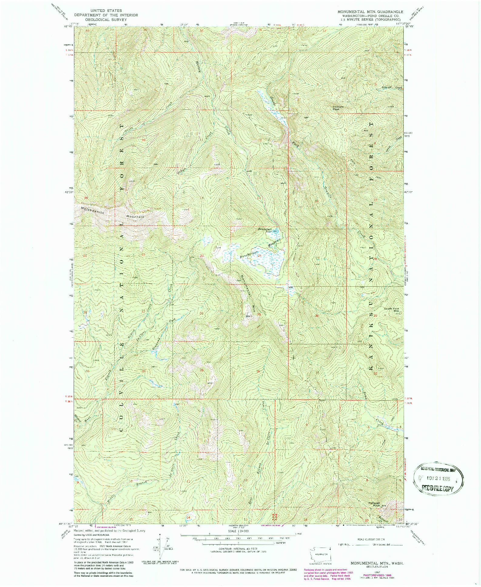 USGS 1:24000-SCALE QUADRANGLE FOR MONUMENTAL MTN., WA 1967