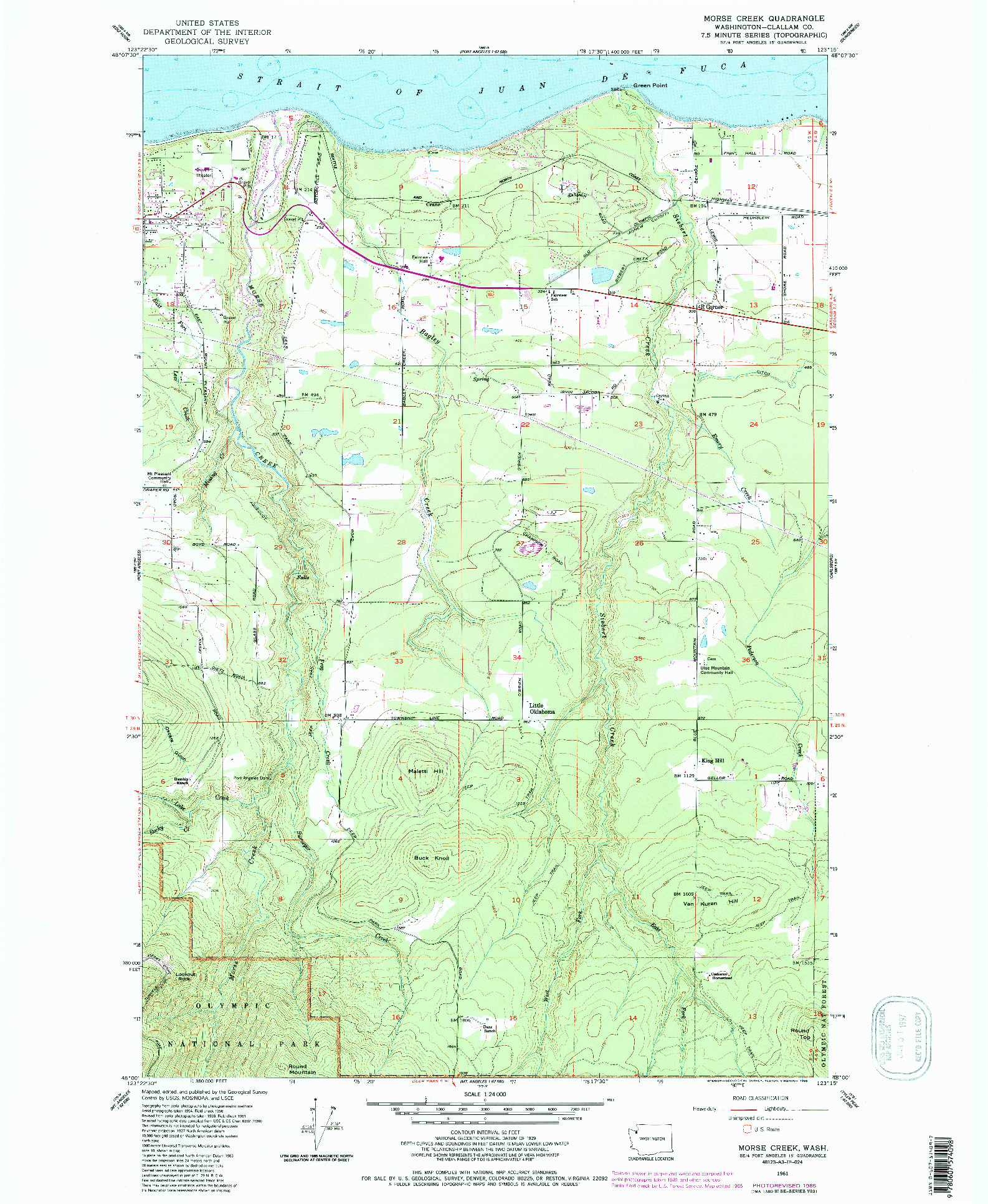 USGS 1:24000-SCALE QUADRANGLE FOR MORSE CREEK, WA 1961