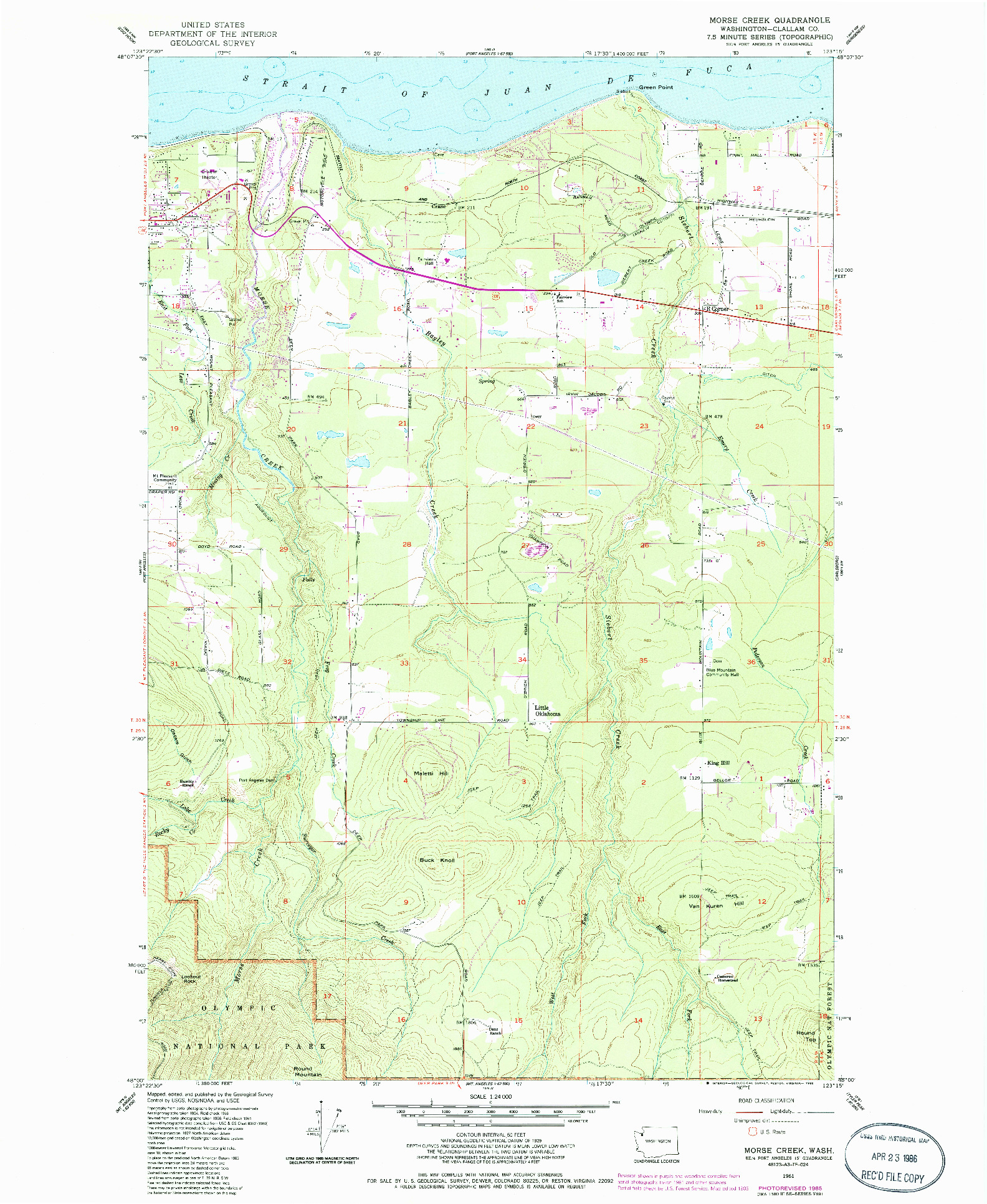 USGS 1:24000-SCALE QUADRANGLE FOR MORSE CREEK, WA 1961