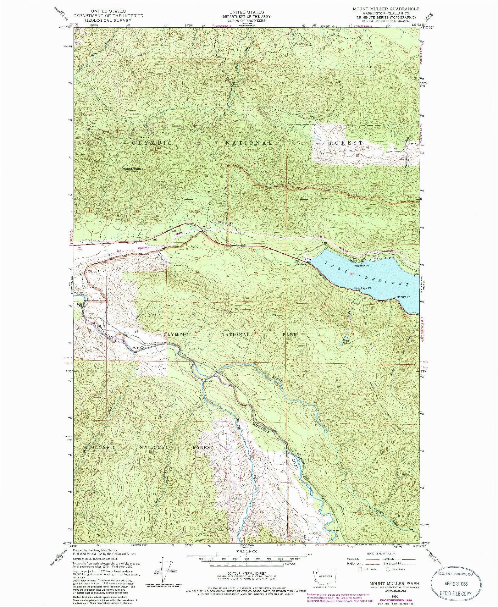 USGS 1:24000-SCALE QUADRANGLE FOR MOUNT MULLER, WA 1950