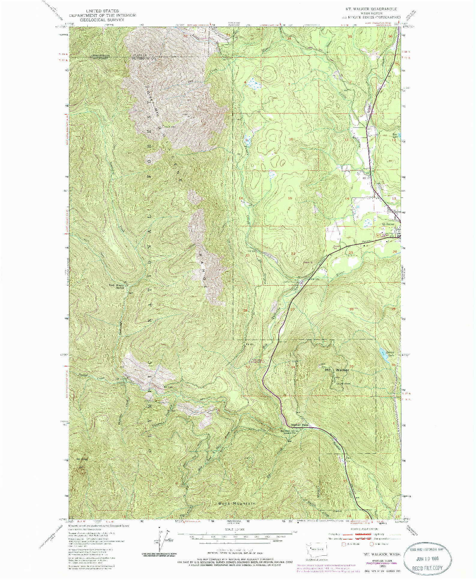 USGS 1:24000-SCALE QUADRANGLE FOR MT. WALKER, WA 1953