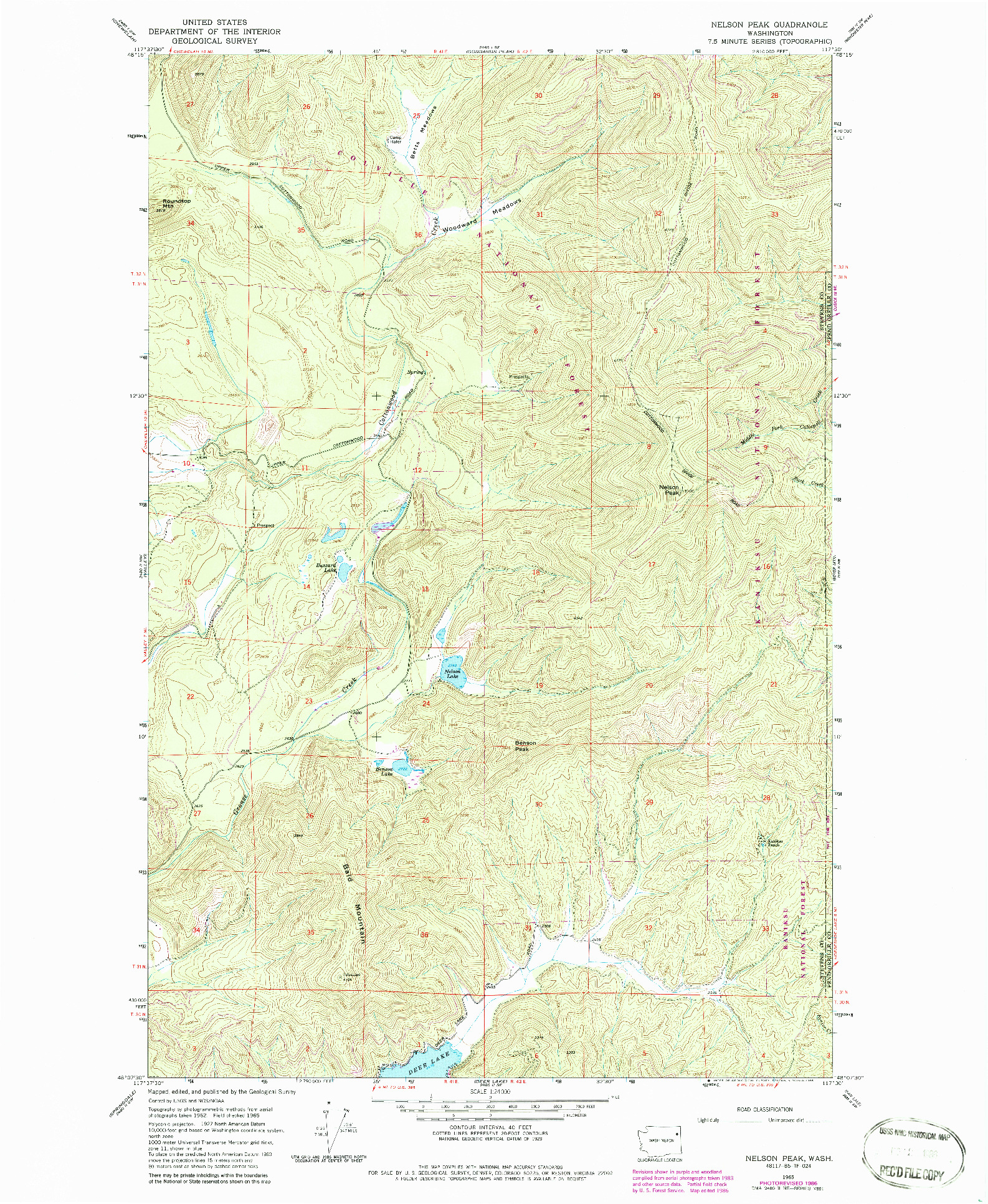 USGS 1:24000-SCALE QUADRANGLE FOR NELSON PEAK, WA 1965