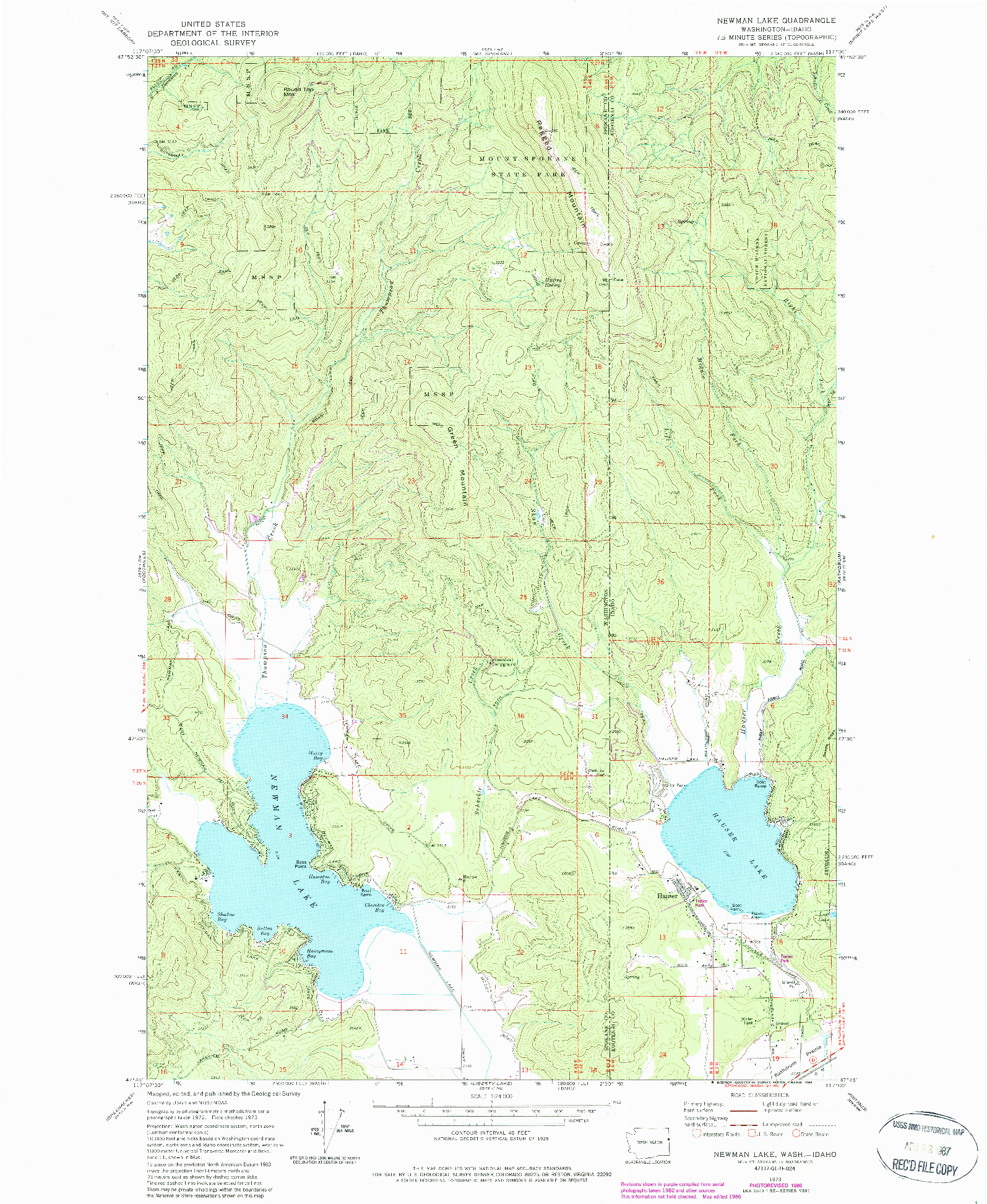 USGS 1:24000-SCALE QUADRANGLE FOR NEWMAN LAKE, WA 1973