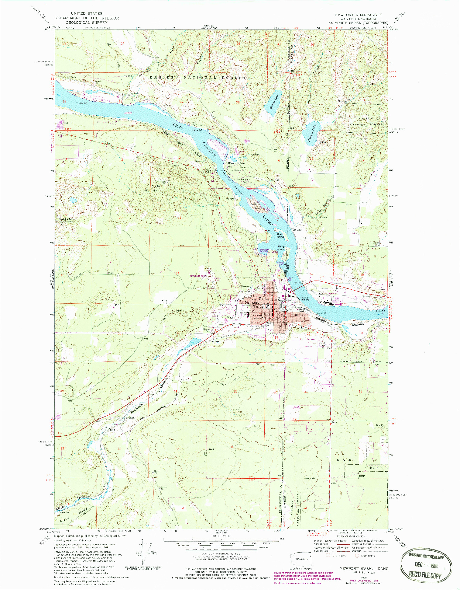 USGS 1:24000-SCALE QUADRANGLE FOR NEWPORT, WA 1968