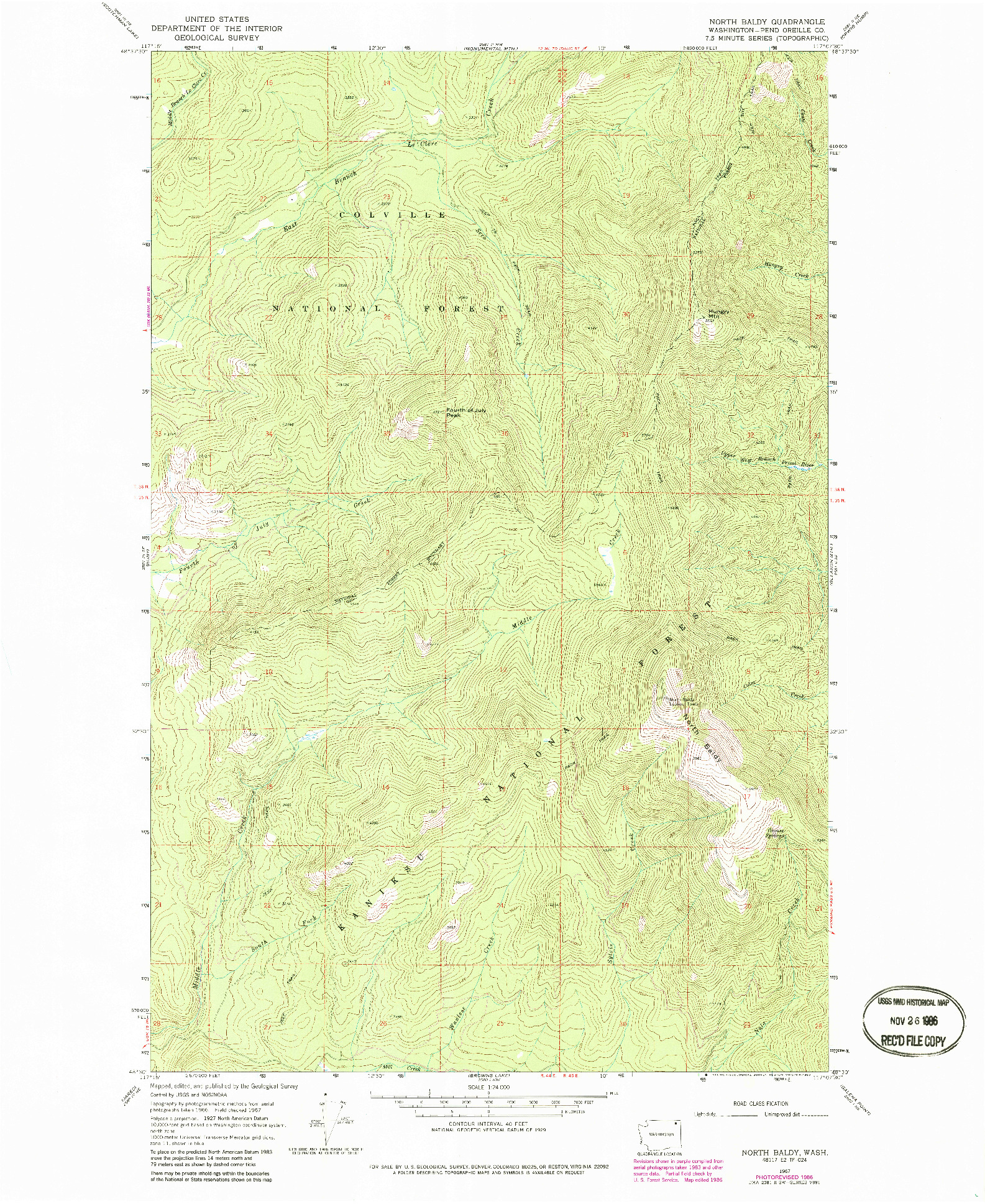 USGS 1:24000-SCALE QUADRANGLE FOR NORTH BALDY, WA 1967