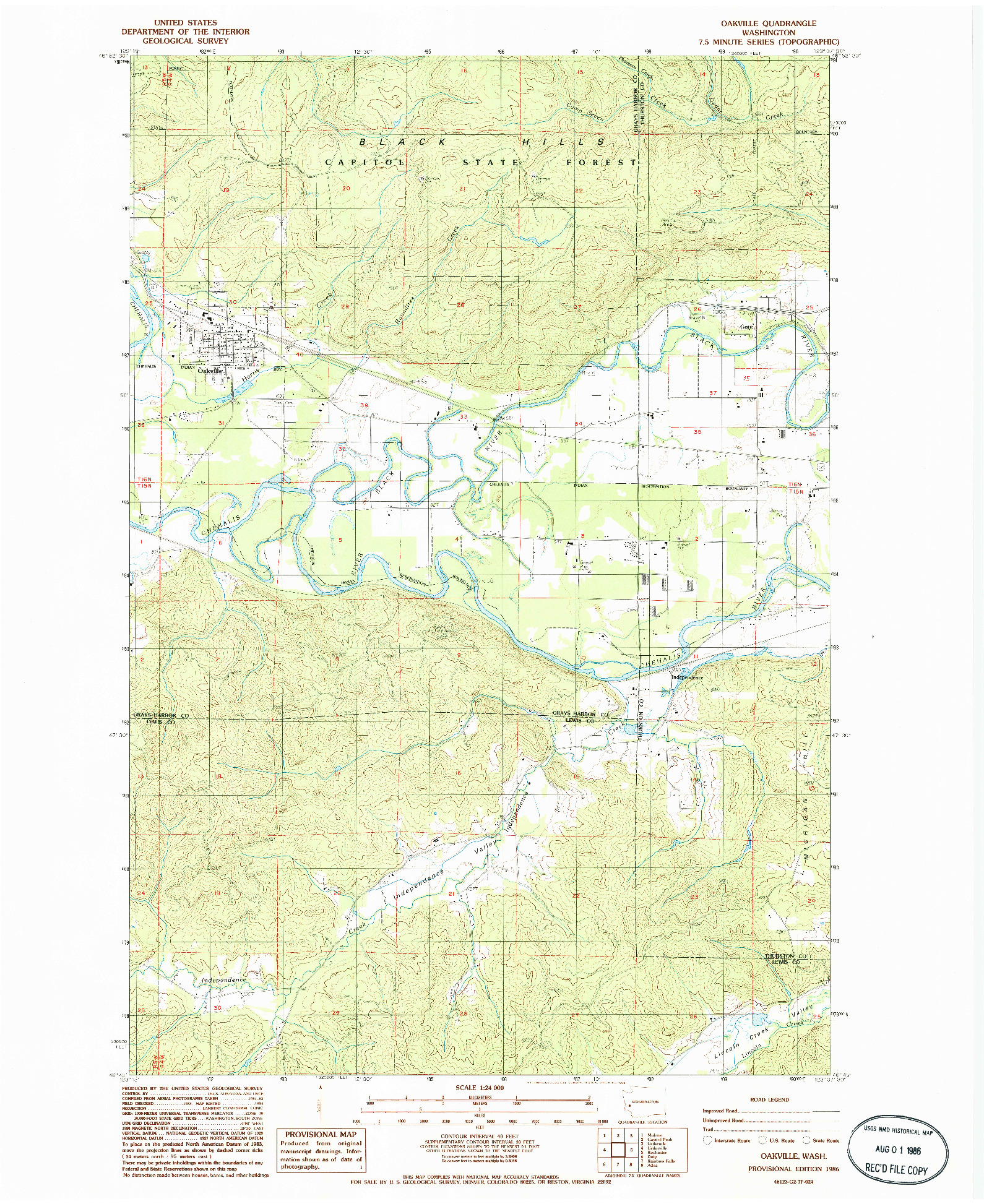 USGS 1:24000-SCALE QUADRANGLE FOR OAKVILLE, WA 1986